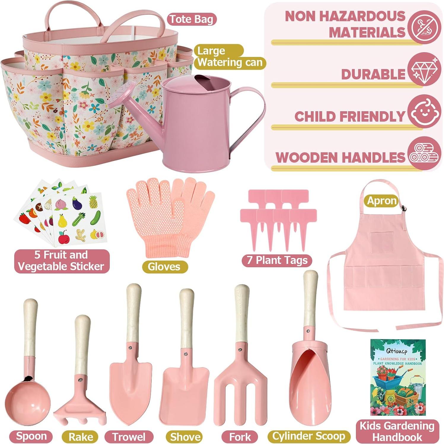 Juego de Jardinería para Niños Qtioucp 14 Piezas Rosa