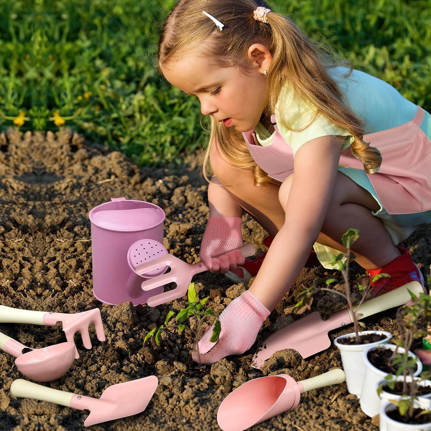 Juego de Jardinería para Niños Qtioucp 14 Piezas Rosa