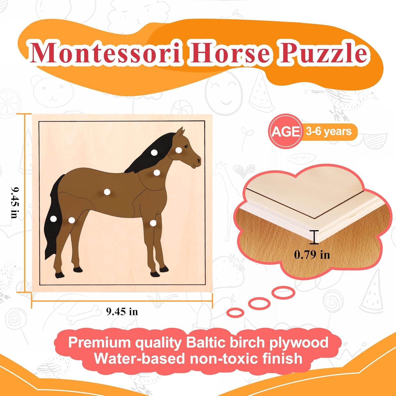 Rompecabezas Montessori Caballo 24x24 cm para Niños 3-6 Años