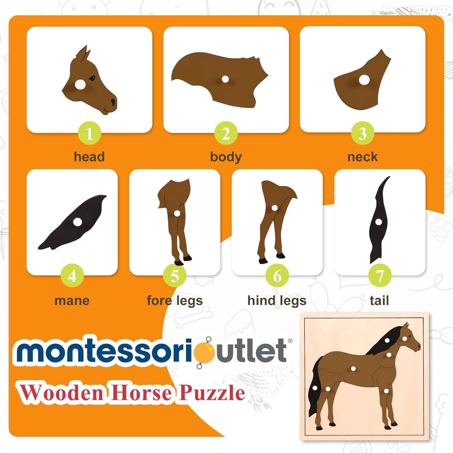 Rompecabezas Montessori Caballo 24x24 cm para Niños 3-6 Años