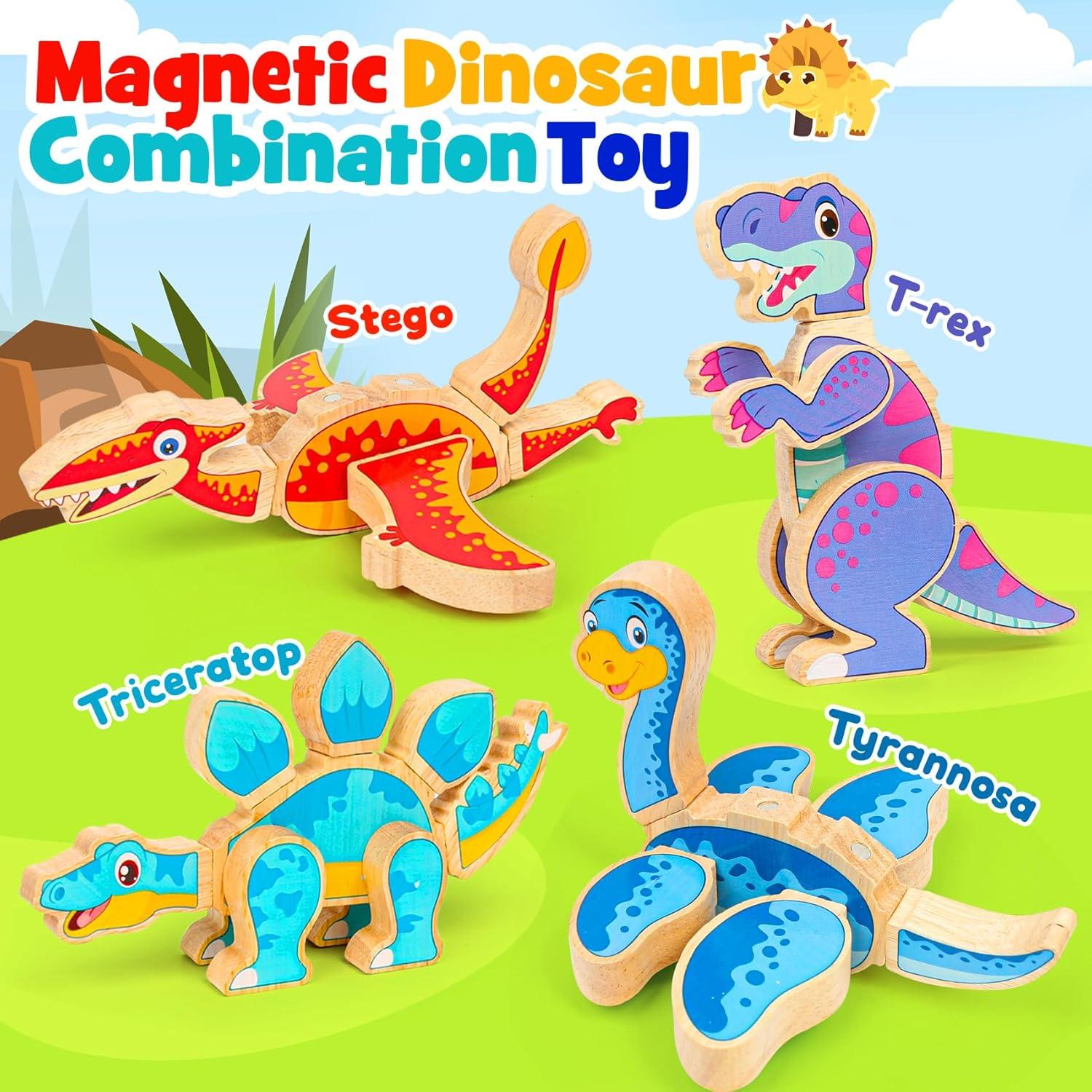 Juguetes de Dinosaurio Magnéticos de Madera FQKIOMY 3-5 Años