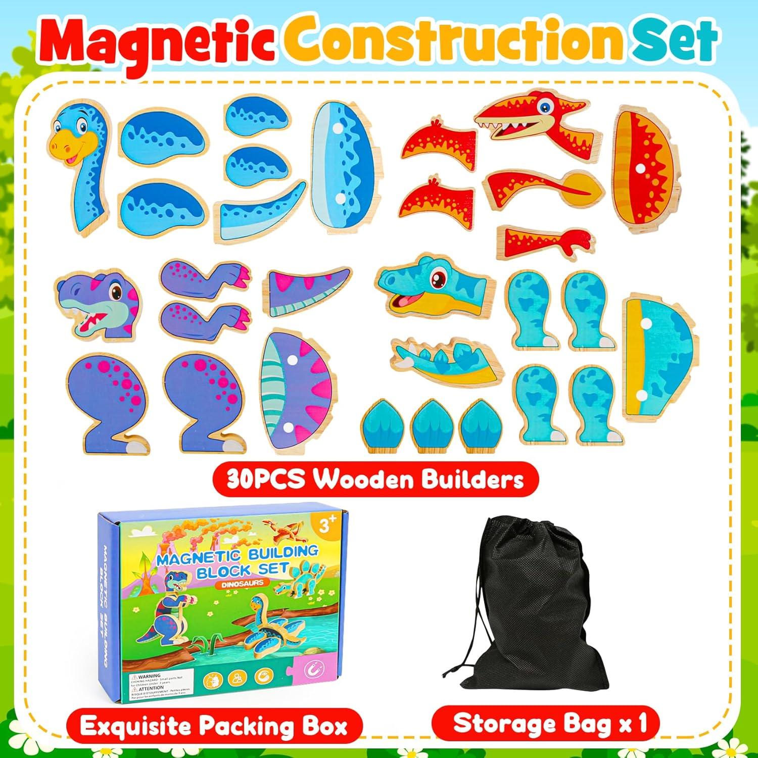 Juguetes de Dinosaurio Magnéticos de Madera FQKIOMY 3-5 Años