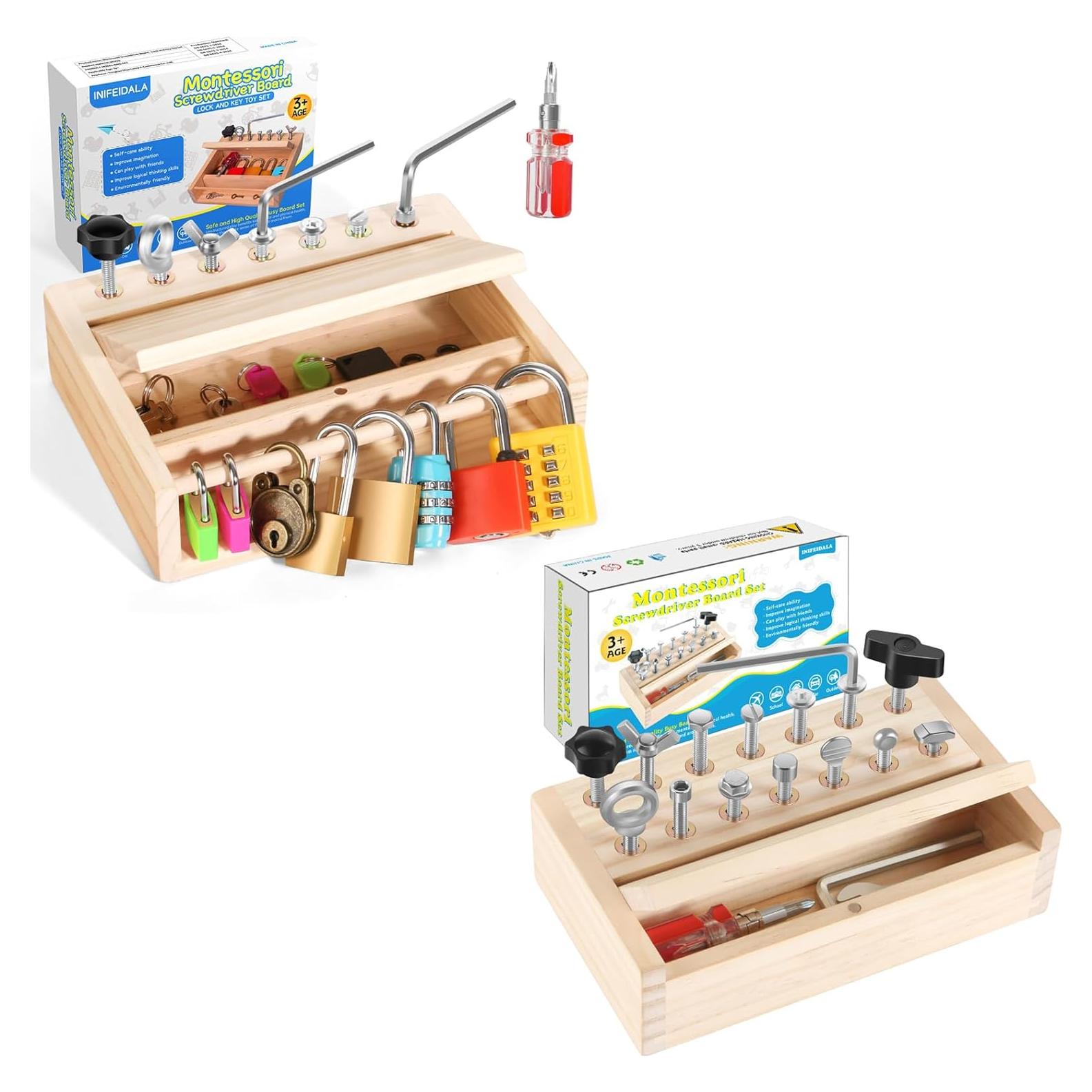 Set de Juguetes Montessori INIFEIDALA - Tablero de Destornillador y Cerradura