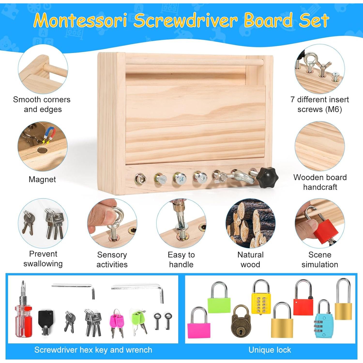 Set de Juguetes Montessori INIFEIDALA - Tablero de Destornillador y Cerradura