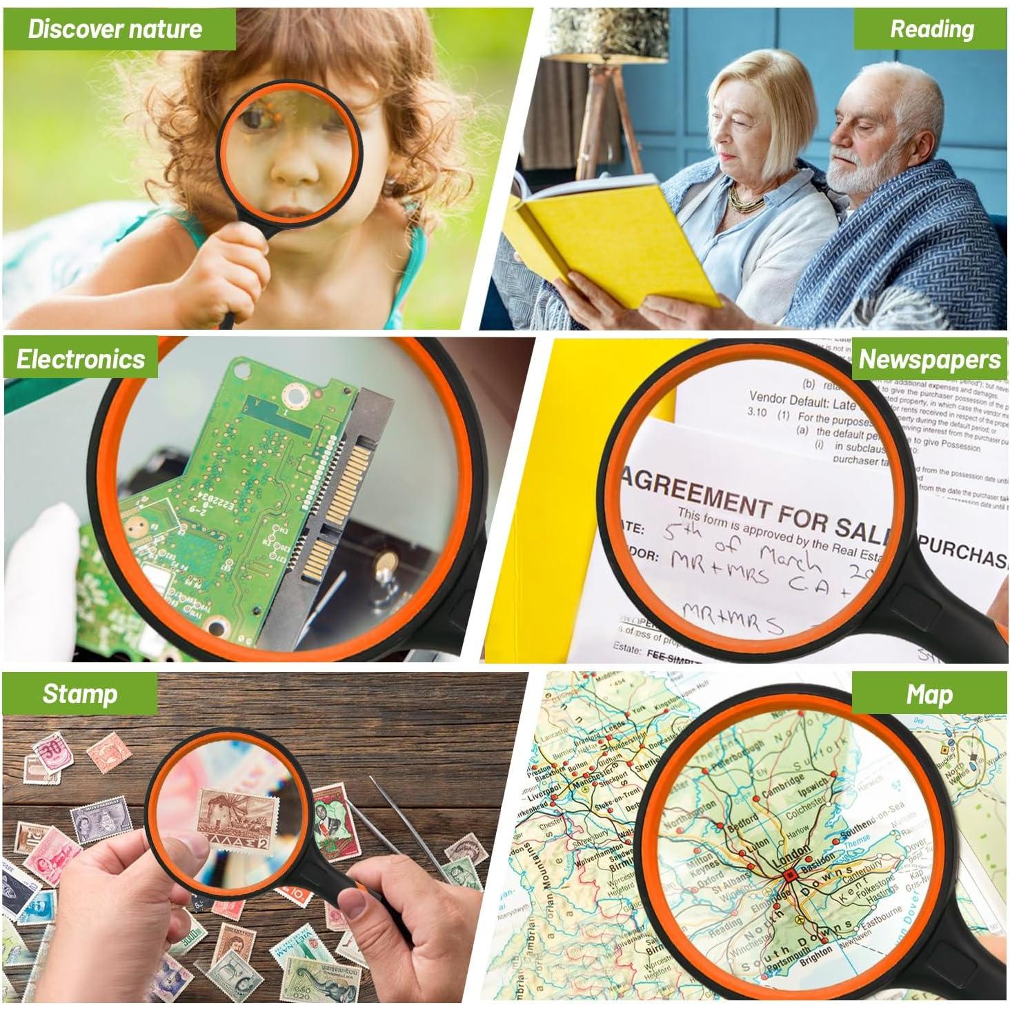 Lupa de Mano MODOWEY 10X 75mm para Niños y Adultos - Paquete de 4