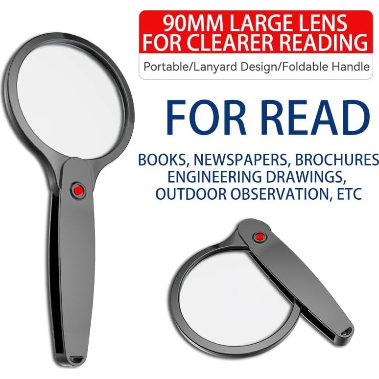 Lupa Plegable Nozomia 90mm 3X 6X con Paño de Limpieza