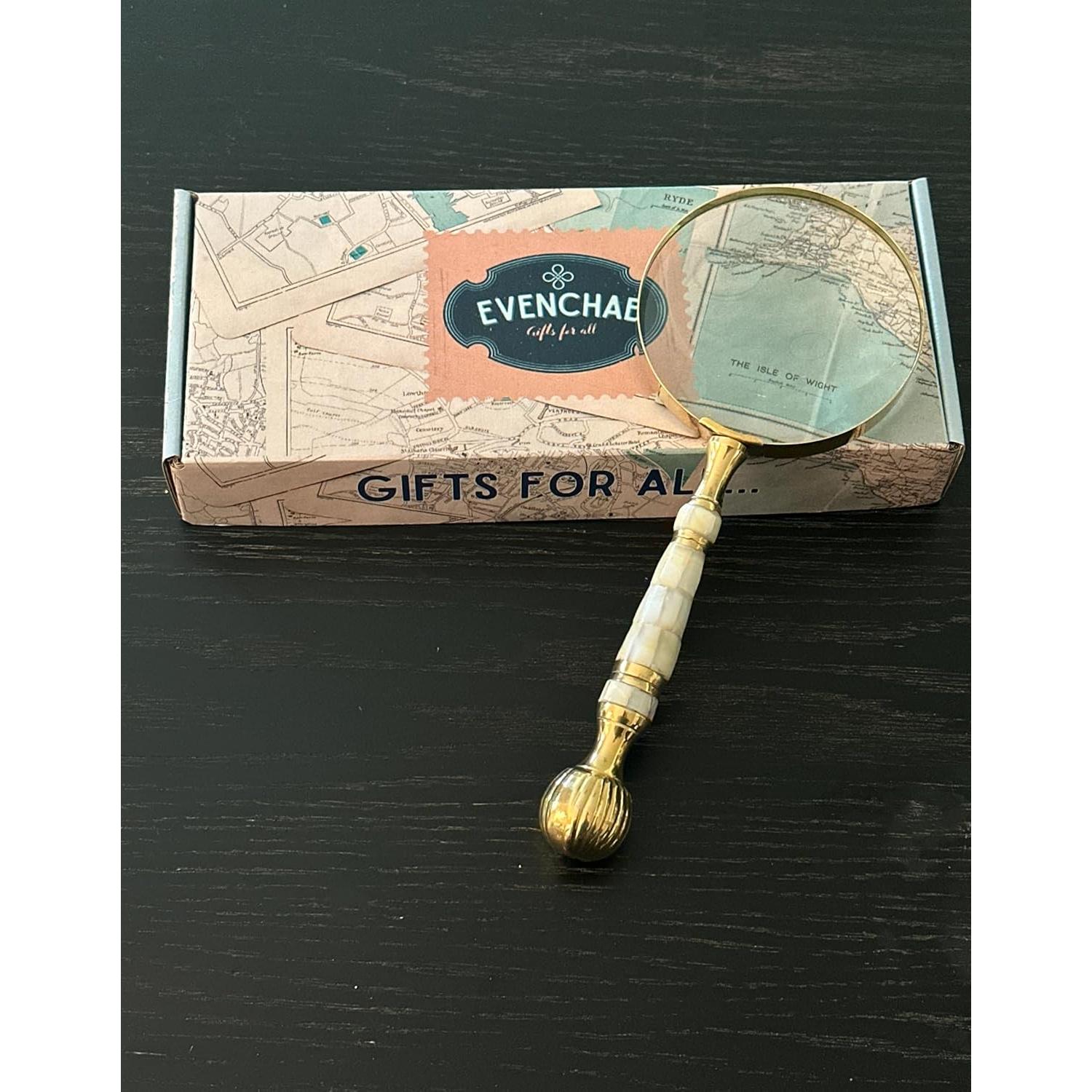 Lupa de Mano Evenchae 4X con Mango de Madreperla y Latón