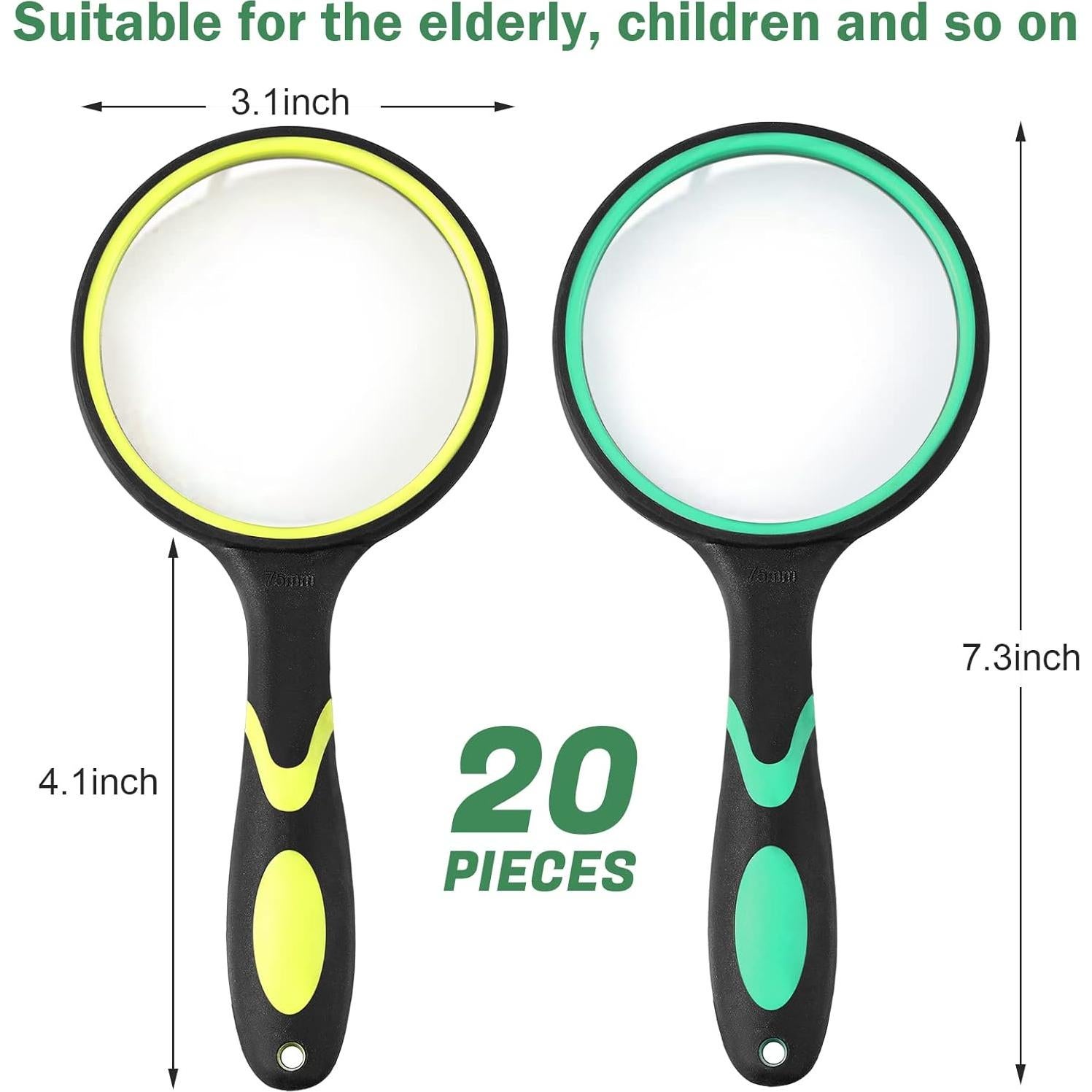 20 Lupas de Mano 10x Kingdder con Mango Antideslizante 75mm