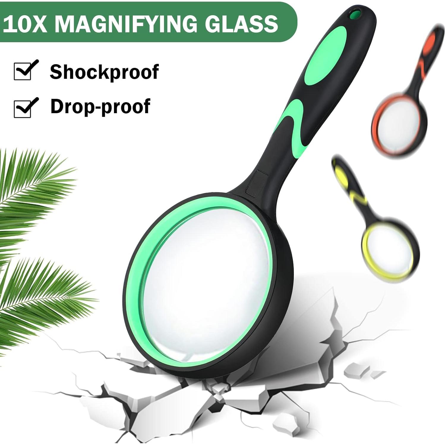 20 Lupas de Mano 10x Kingdder con Mango Antideslizante 75mm