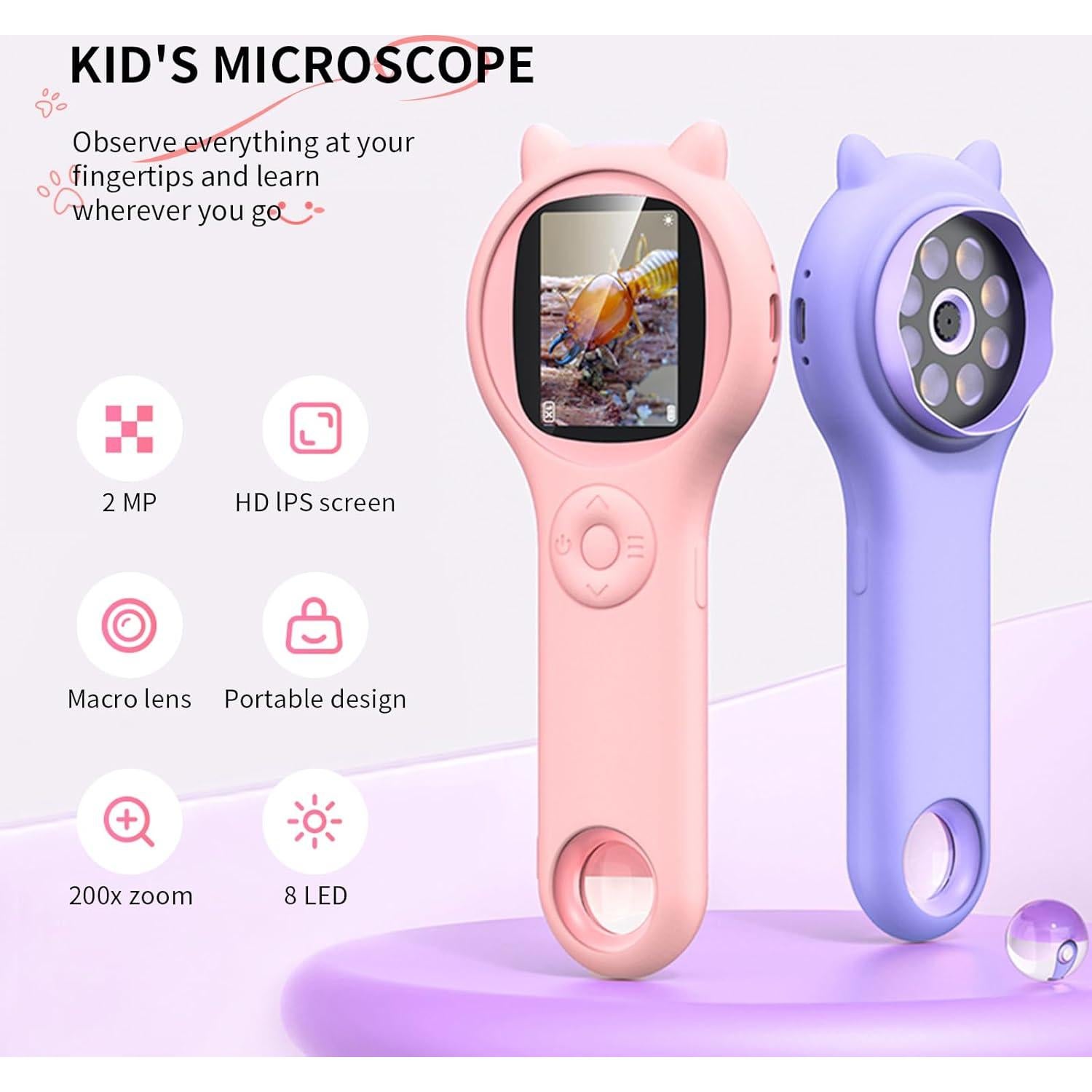 Lupa para Niños Ashfly 2" HD 200x con Luz LED Morado