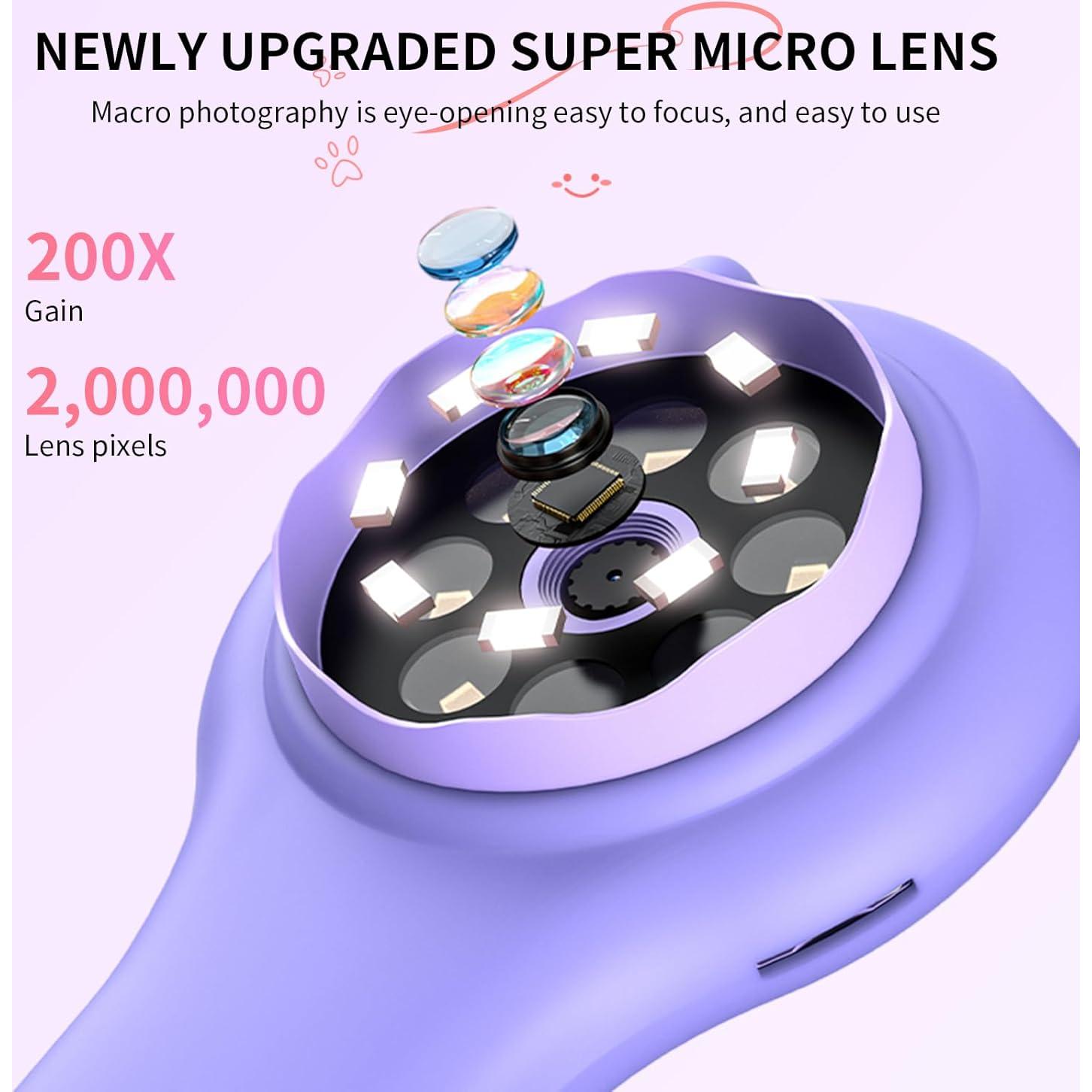 Lupa para Niños Ashfly 2" HD 200x con Luz LED Morado