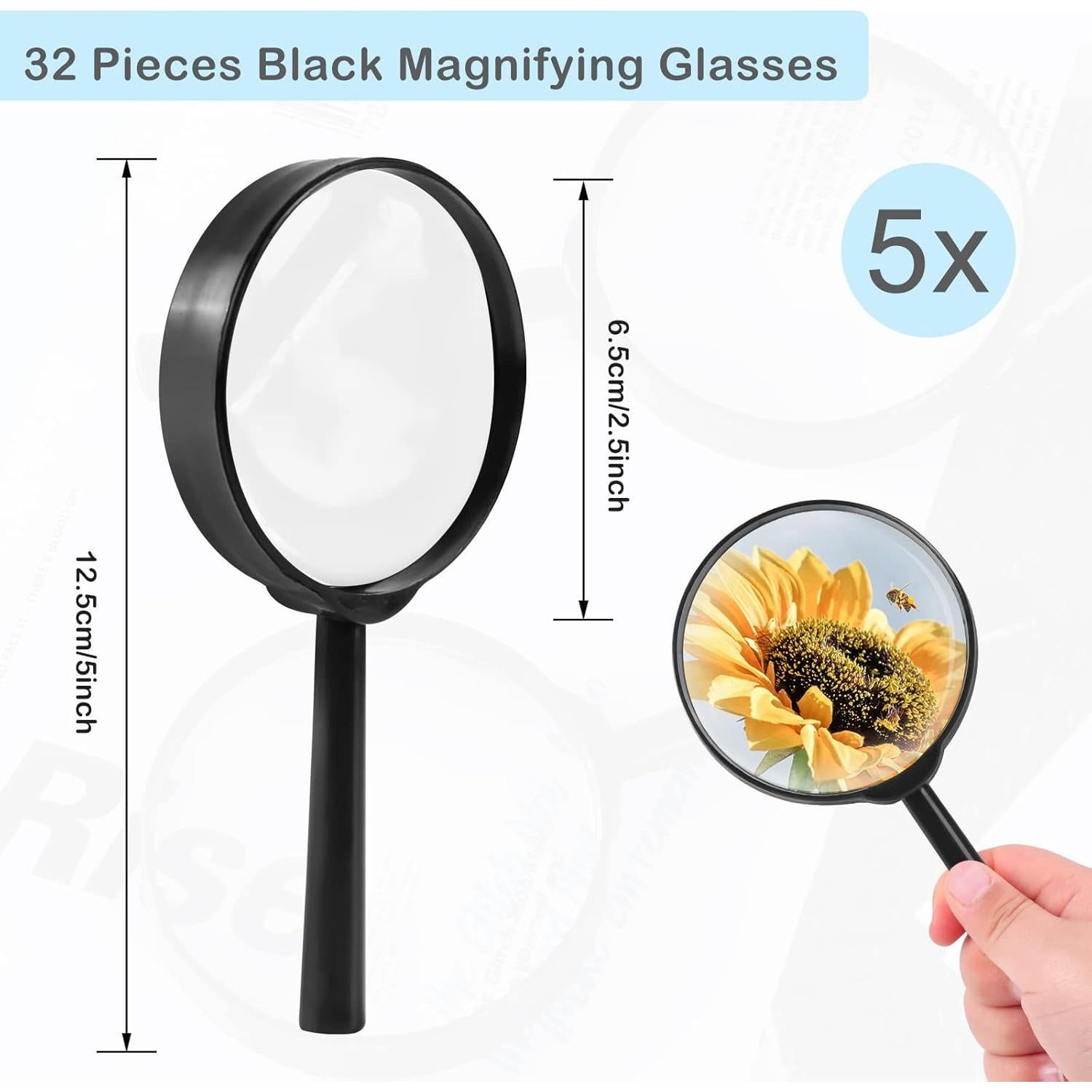 32 Piezas Lupa Negra para Niños IRCHLYN Aumento 5X