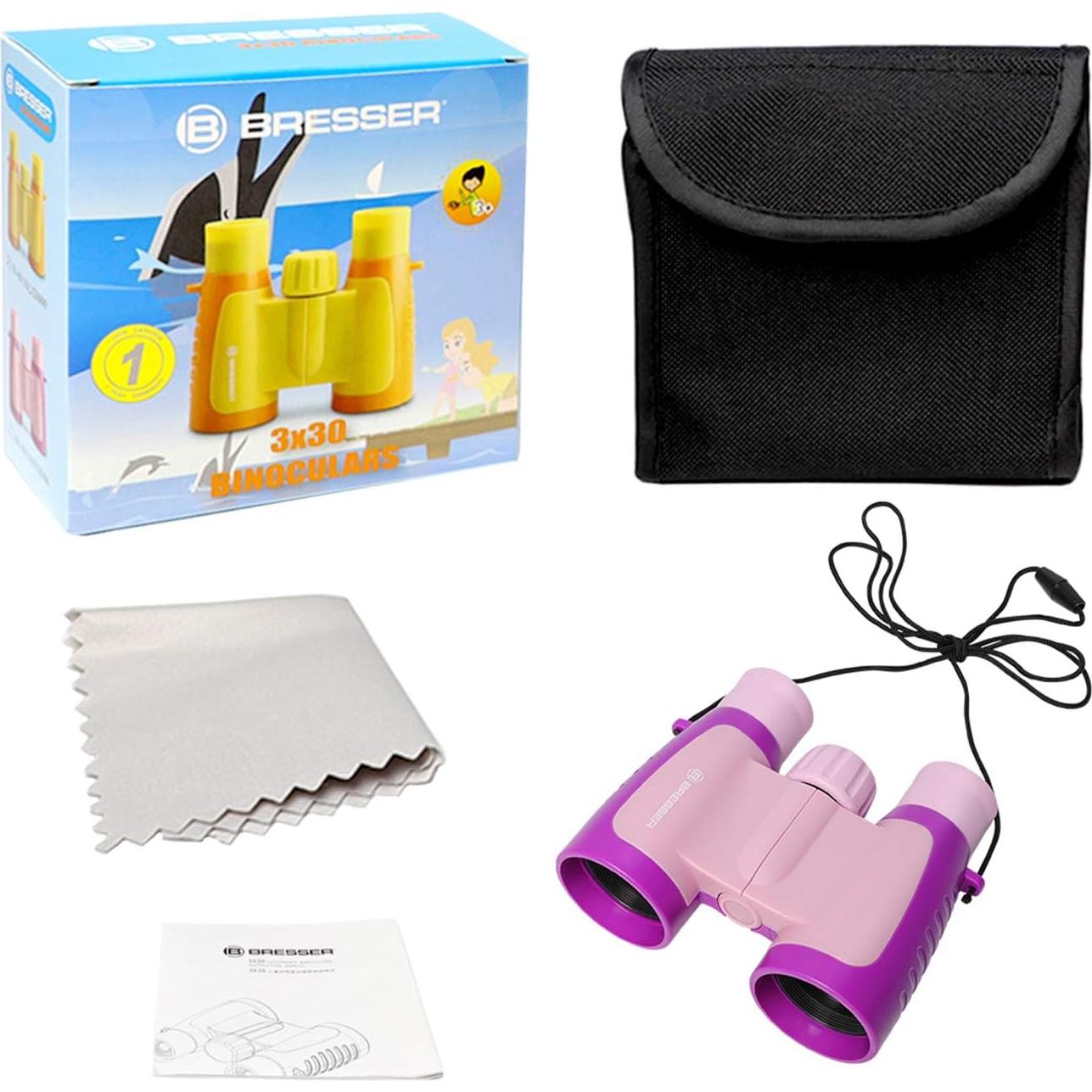 Binoculares Bresser 3x30 para Niños Rosa, Compactos y Resistentes