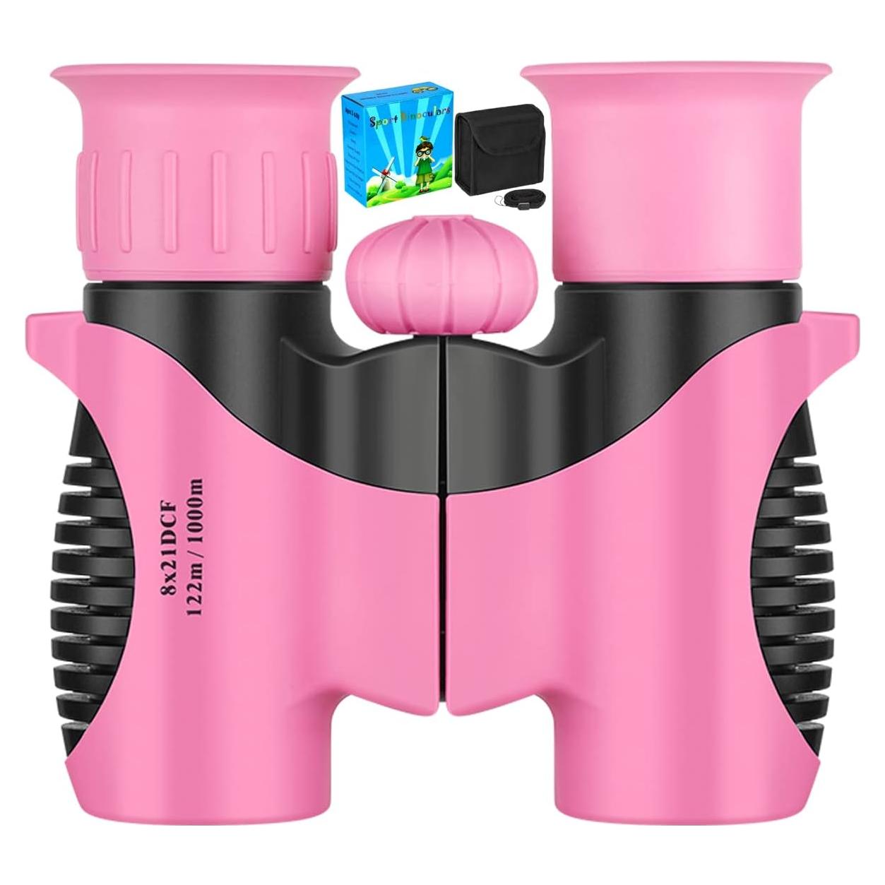 Binoculares Compactos para Niños QTECLOR 8x21 Rosa Antigolpes