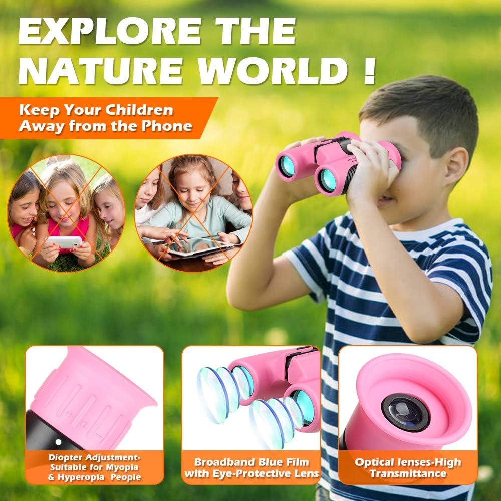 Binoculares Compactos para Niños QTECLOR 8x21 Rosa Antigolpes
