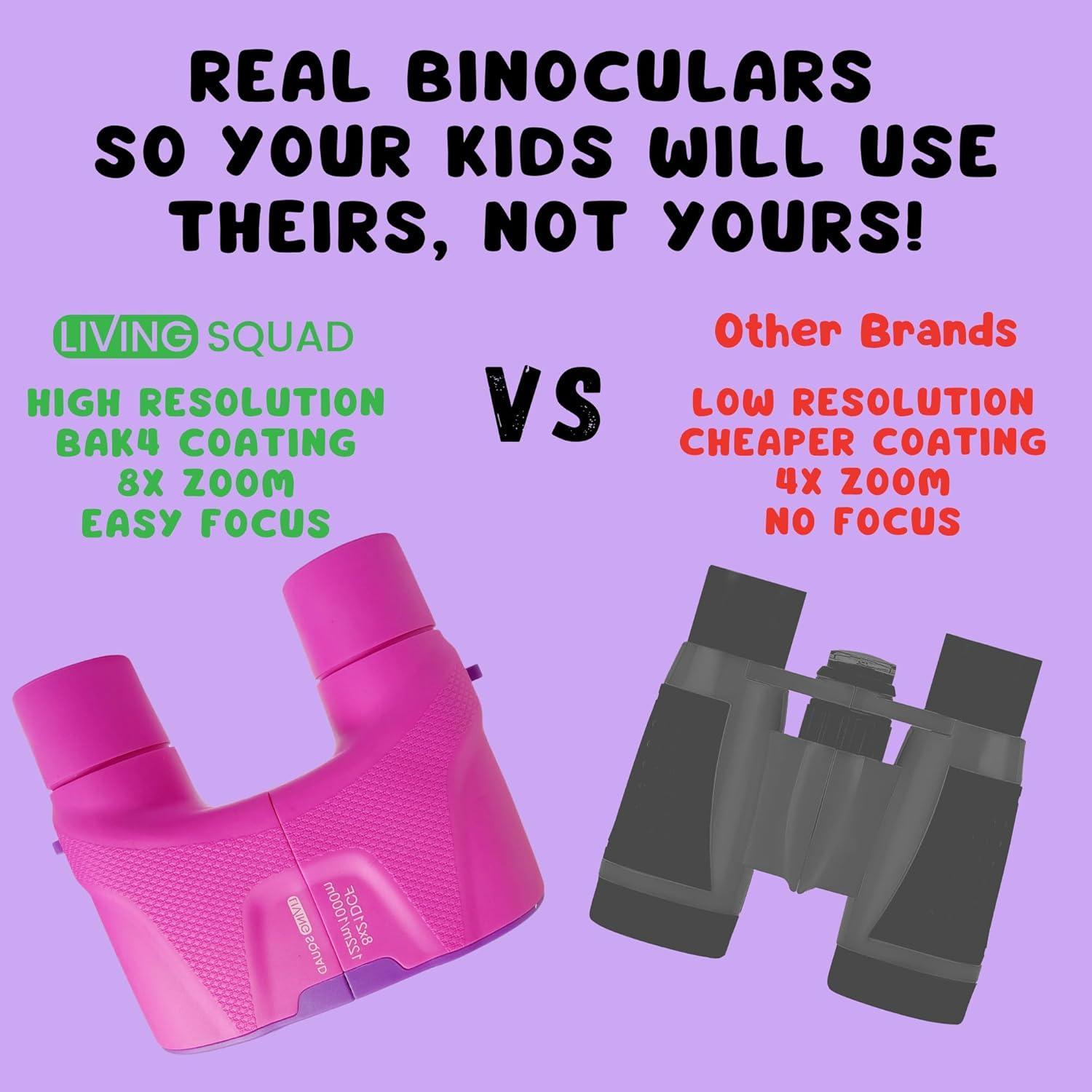 Binoculares para Niños Living Squad 8x21 Rosa - A Prueba de Golpes