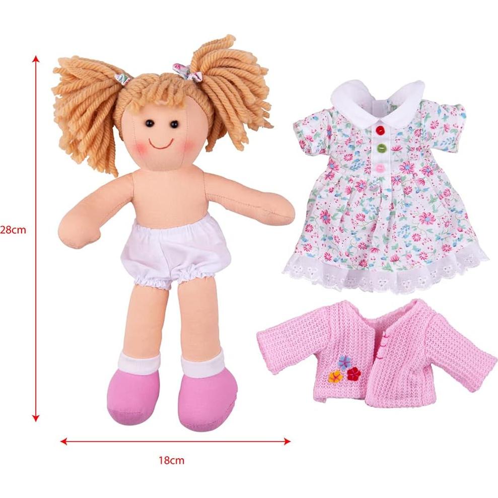 Muñeca de trapo Poppy Bigjigs 28cm para bebés 1 año