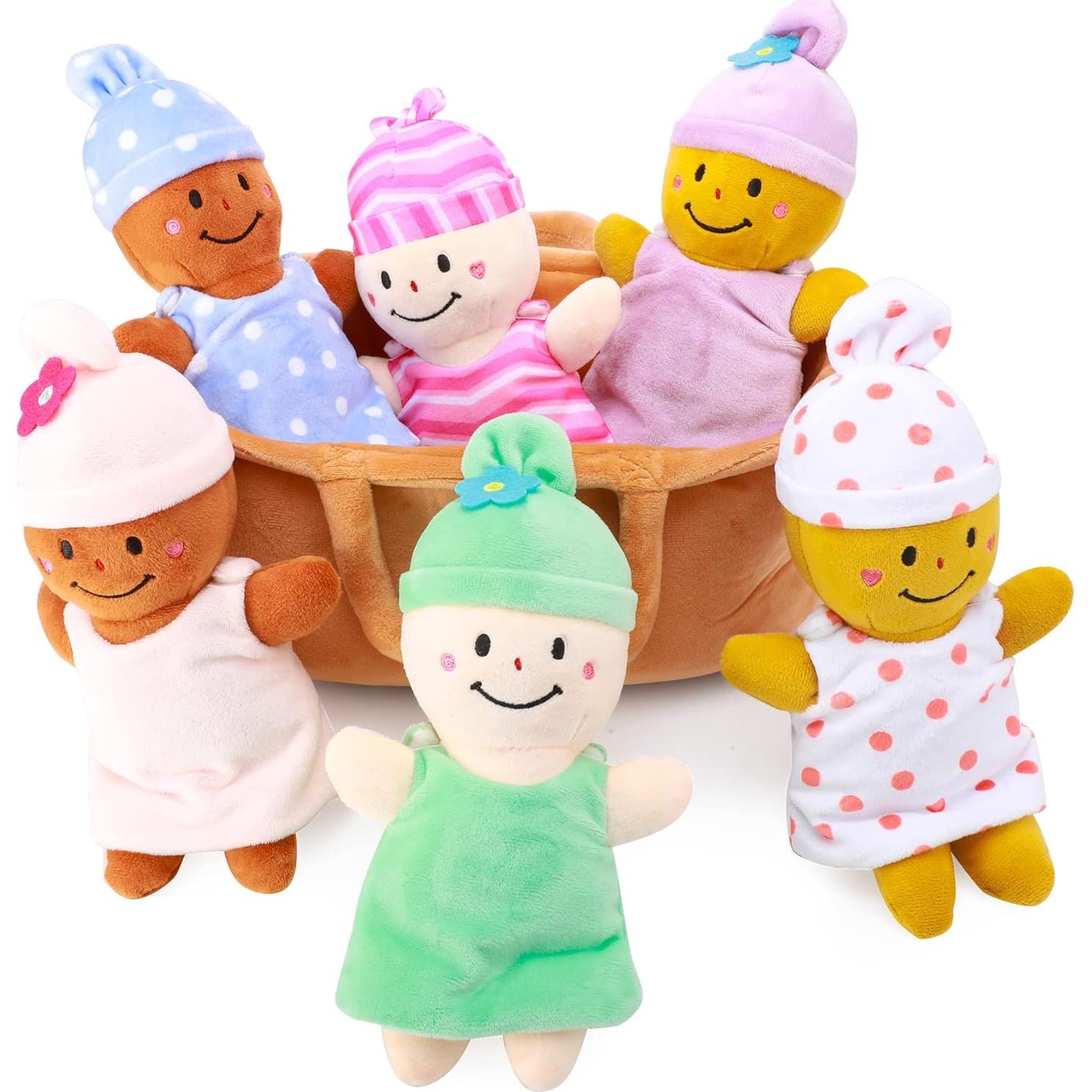 Conjunto de 6 Muñecas de Peluche Multiculturales Qpewep