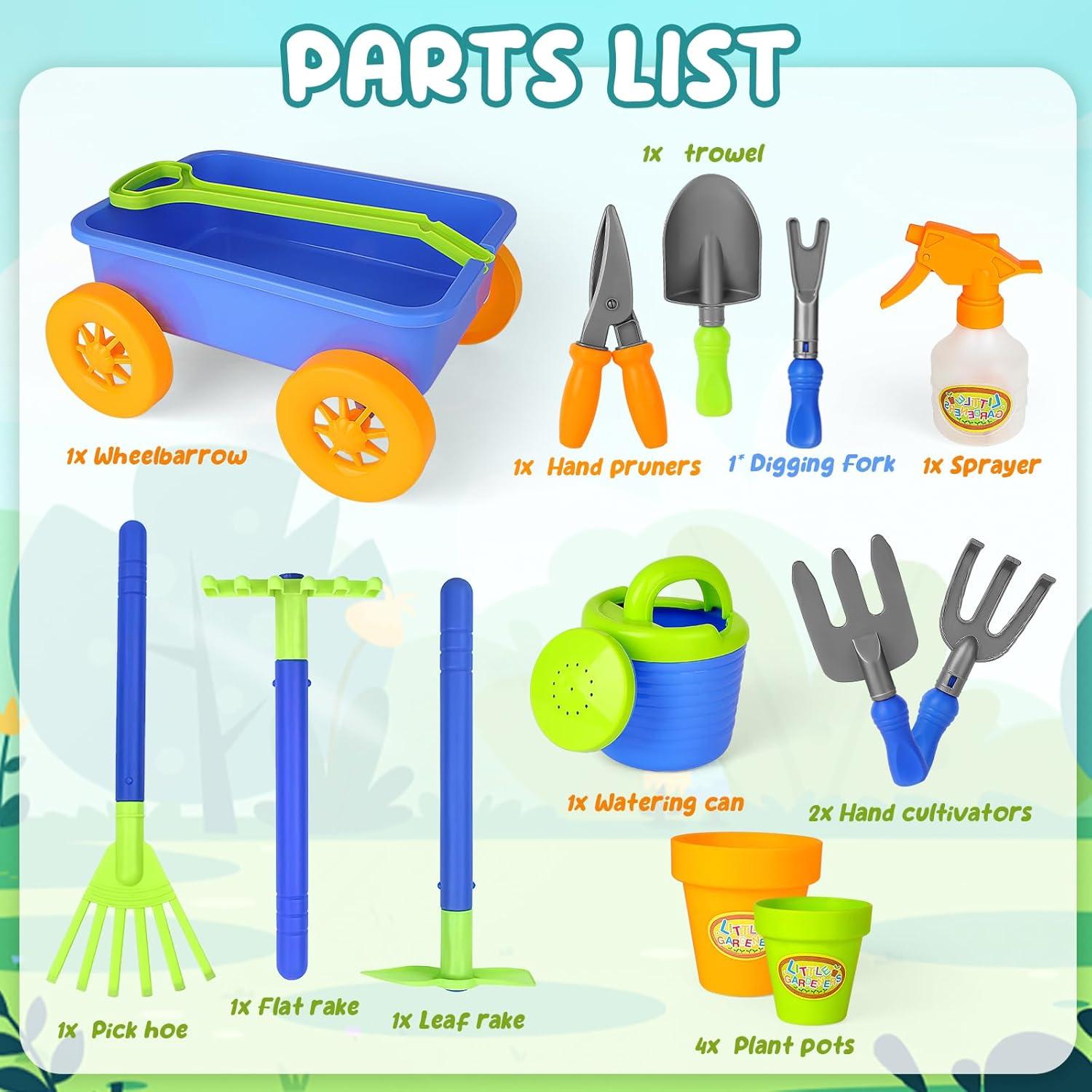 Juego de Jardinería deAO con Carretilla y 10 Accesorios