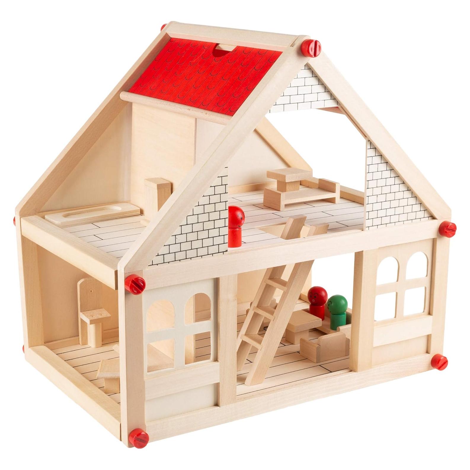 Casa de Muñecas de Madera Hey! Play! 2 Pisos con Muebles