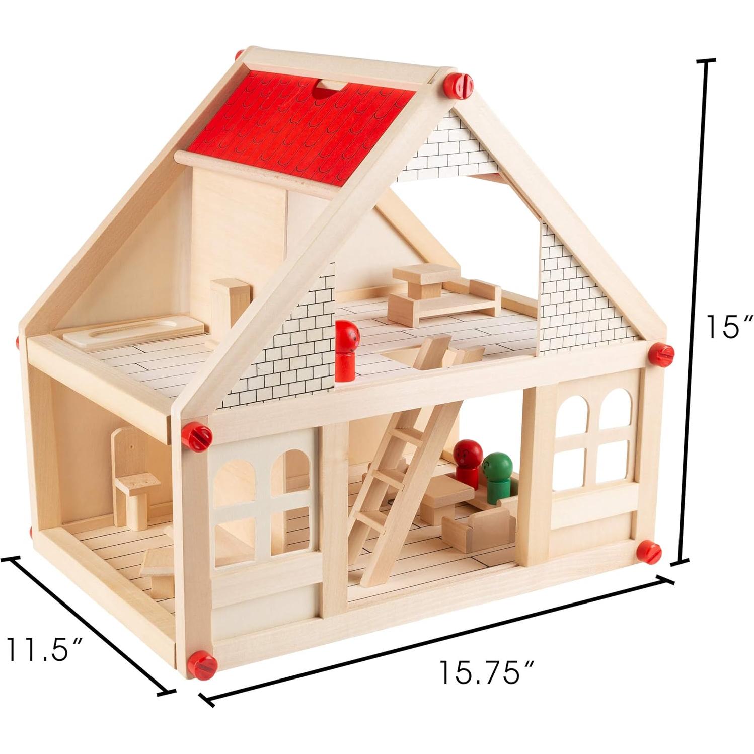 Casa de Muñecas de Madera Hey! Play! 2 Pisos con Muebles