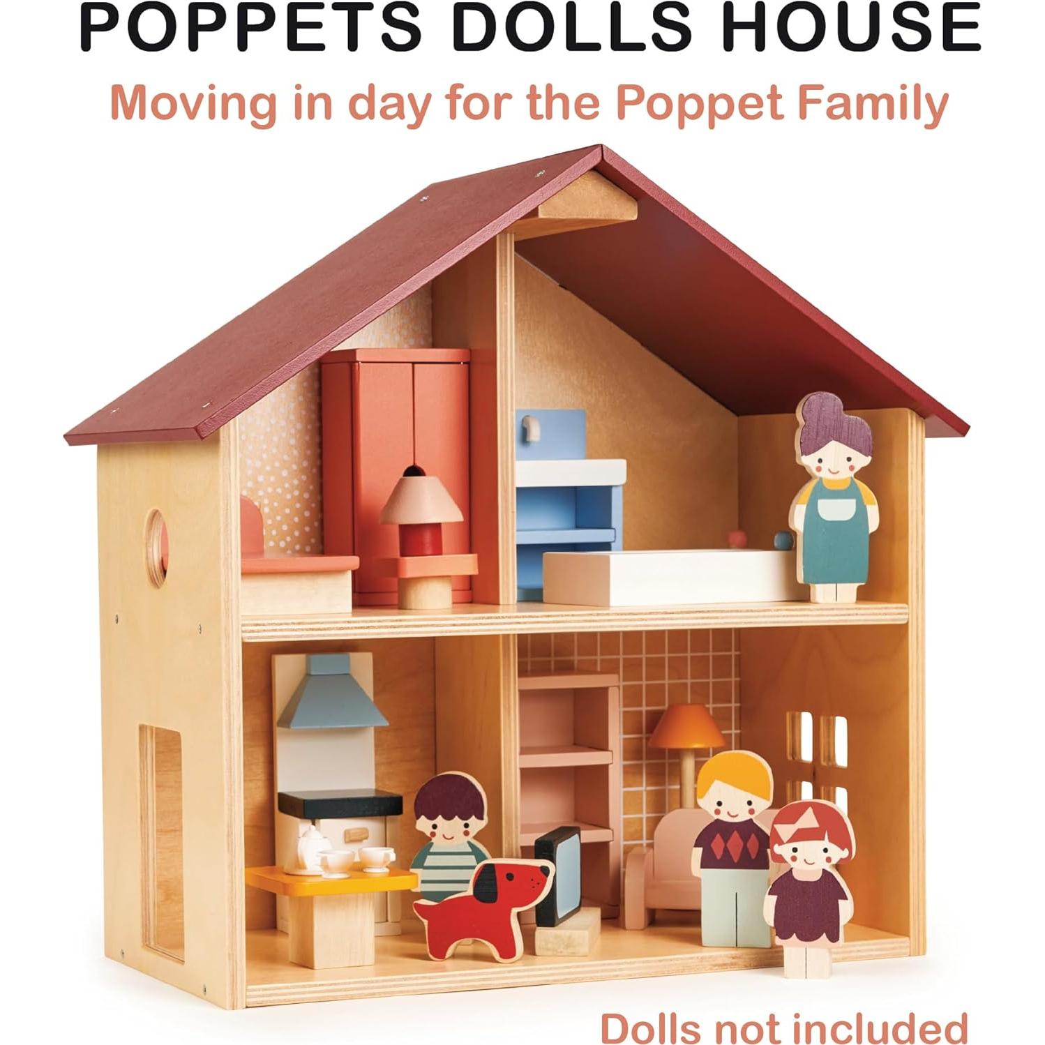 Casa de Muñecas Poppets Mentari - Madera Amueblada 4 Habitaciones