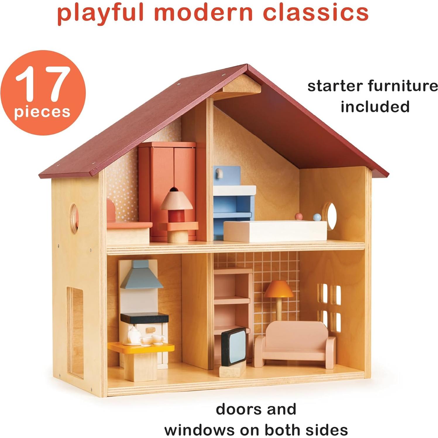 Casa de Muñecas Poppets Mentari - Madera Amueblada 4 Habitaciones