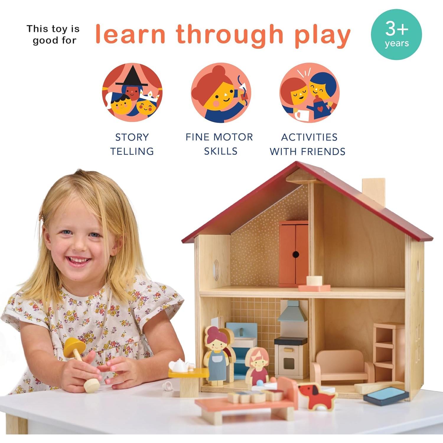 Casa de Muñecas Poppets Mentari - Madera Amueblada 4 Habitaciones