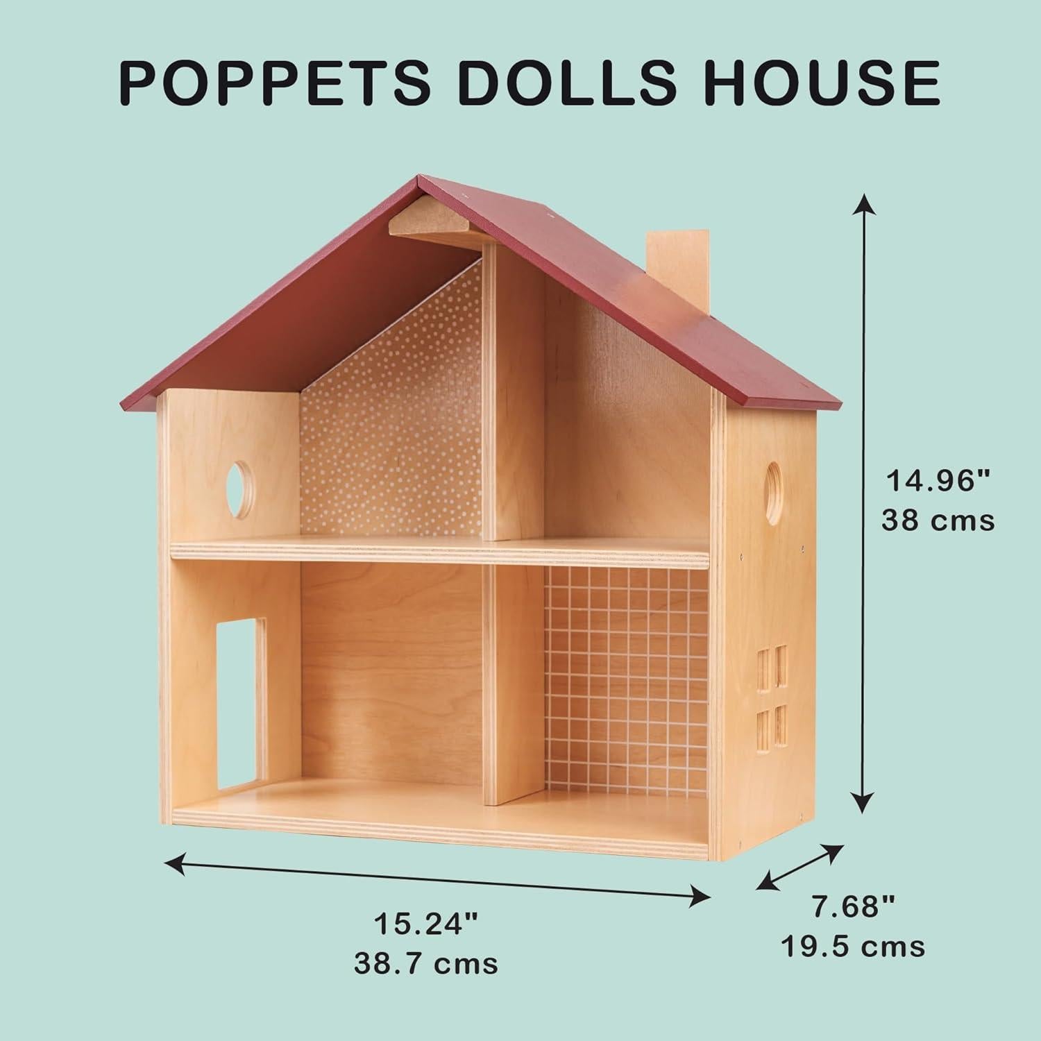 Casa de Muñecas Poppets Mentari - Madera Amueblada 4 Habitaciones