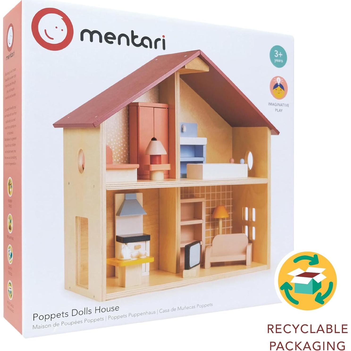 Casa de Muñecas Poppets Mentari - Madera Amueblada 4 Habitaciones