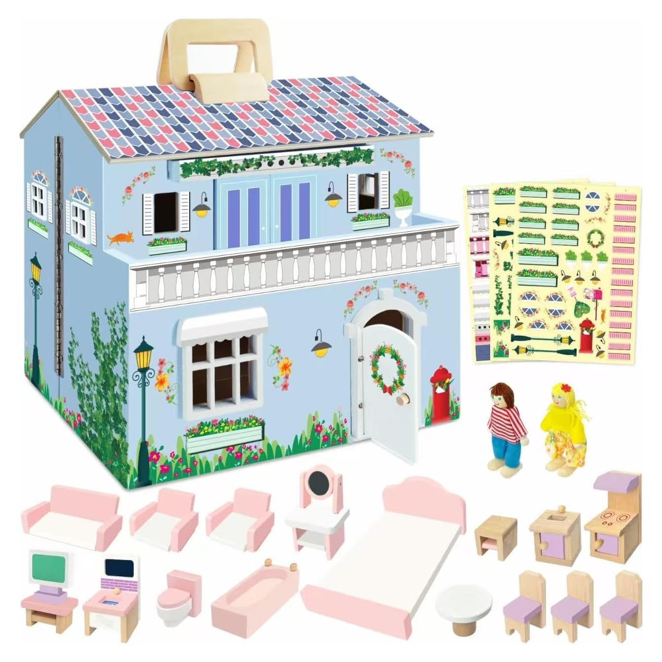 Casa de Muñecas de Madera SimpliPlay Plegable 4 Habitaciones