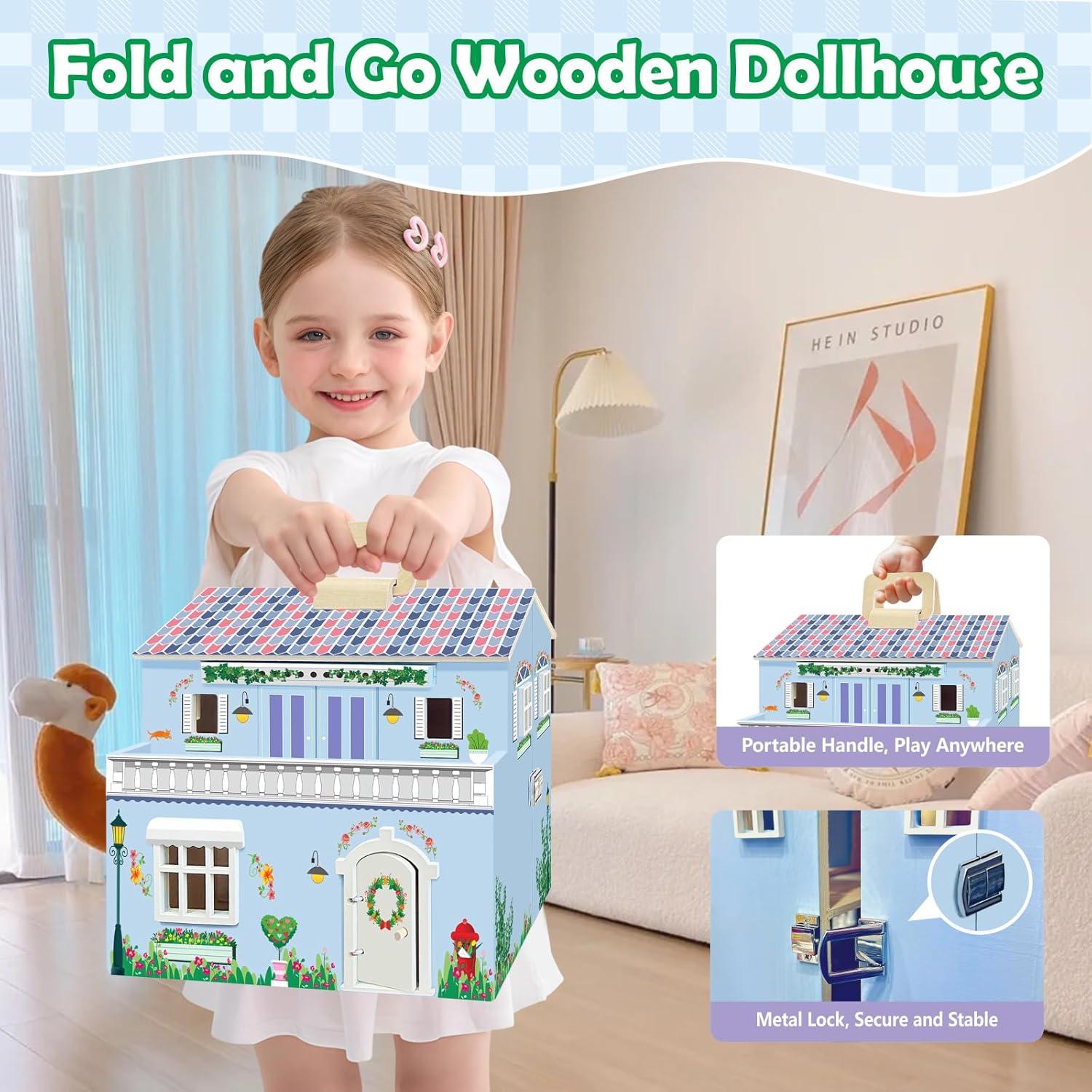 Casa de Muñecas de Madera SimpliPlay Plegable 4 Habitaciones