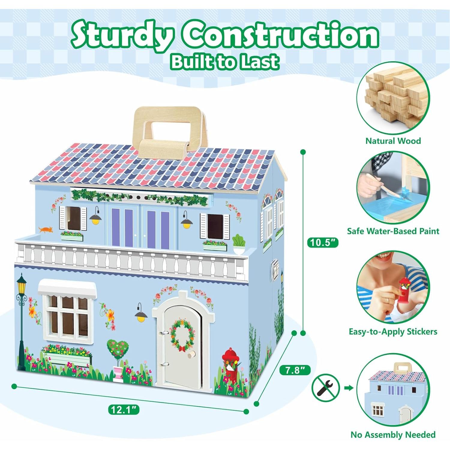 Casa de Muñecas de Madera SimpliPlay Plegable 4 Habitaciones