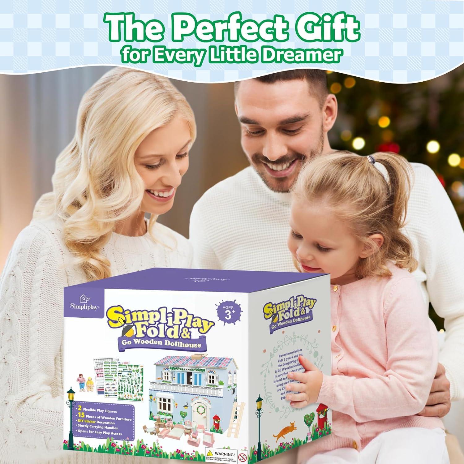 Casa de Muñecas de Madera SimpliPlay Plegable 4 Habitaciones