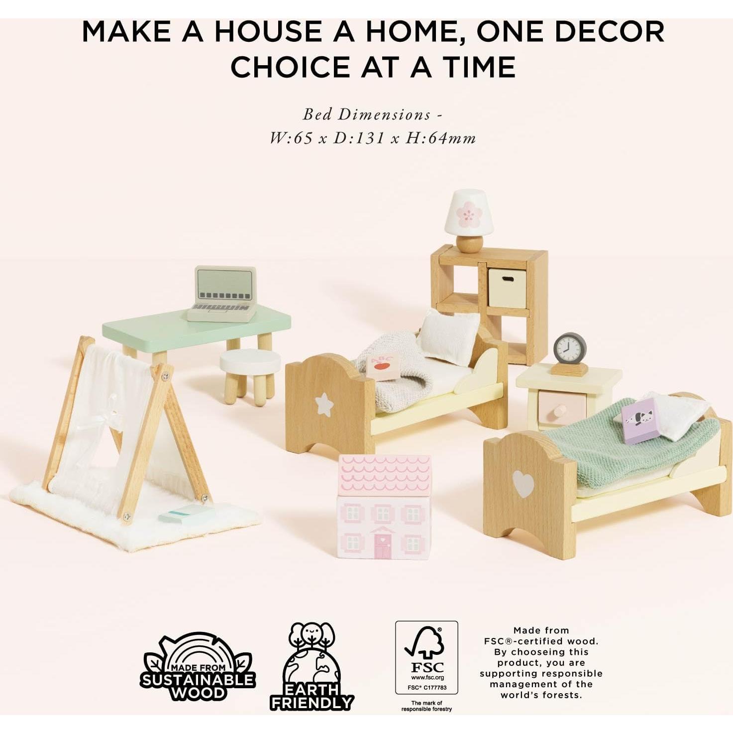 Conjunto de dormitorio de madera Le Toy Van SugarPlum 8 cm