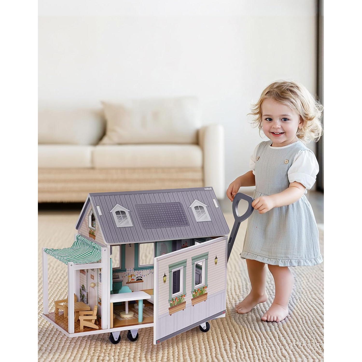 Casa de Muñecas ROBUD Camper Van de Madera con Cocina y Dormitorio