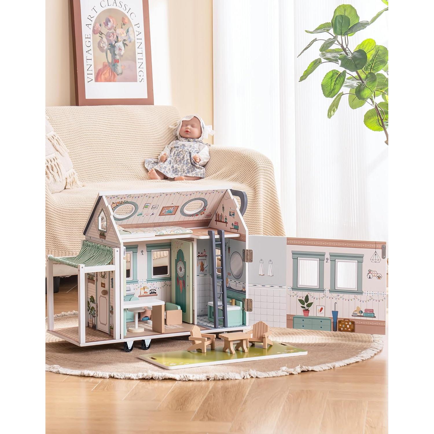 Casa de Muñecas ROBUD Camper Van de Madera con Cocina y Dormitorio