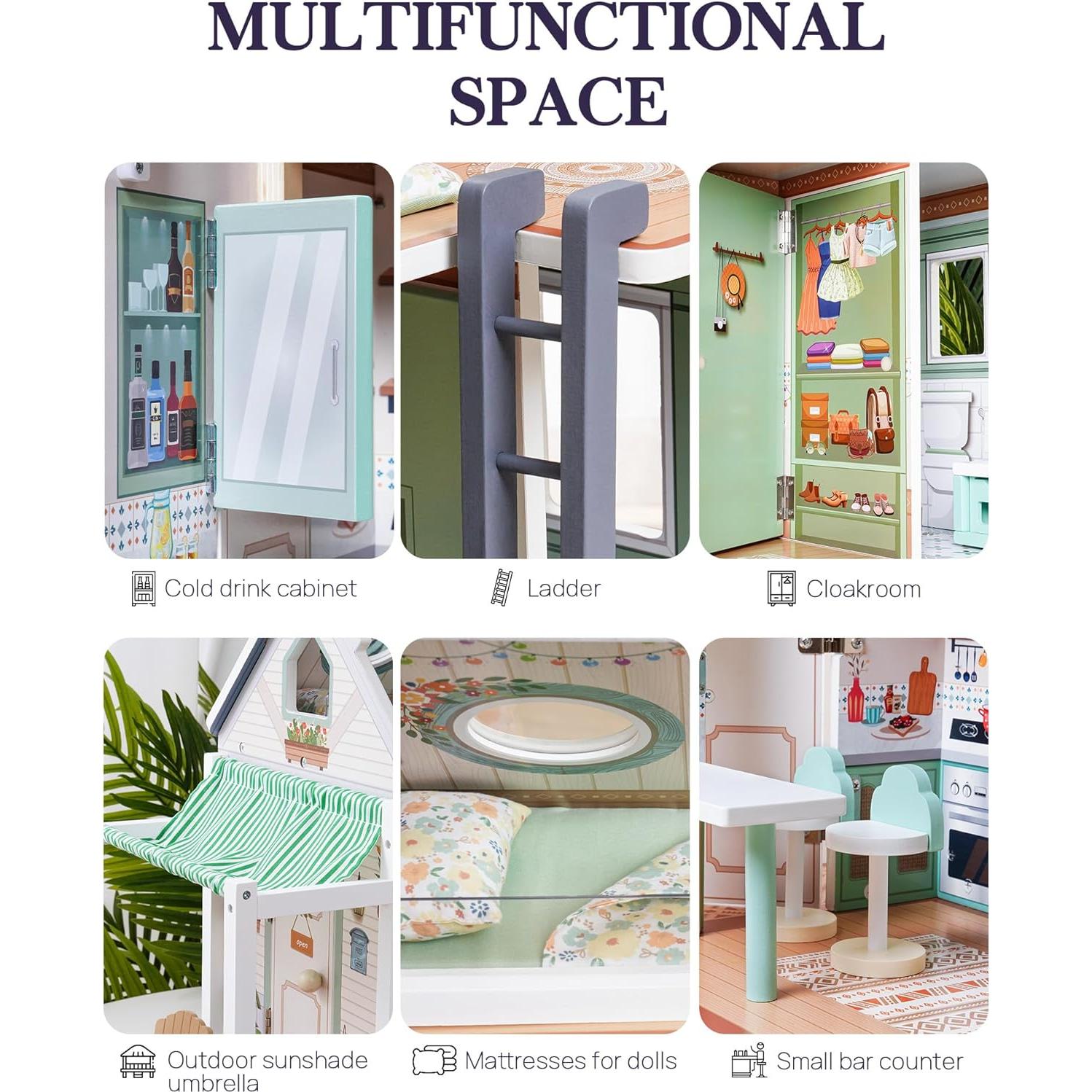 Casa de Muñecas ROBUD Camper Van de Madera con Cocina y Dormitorio