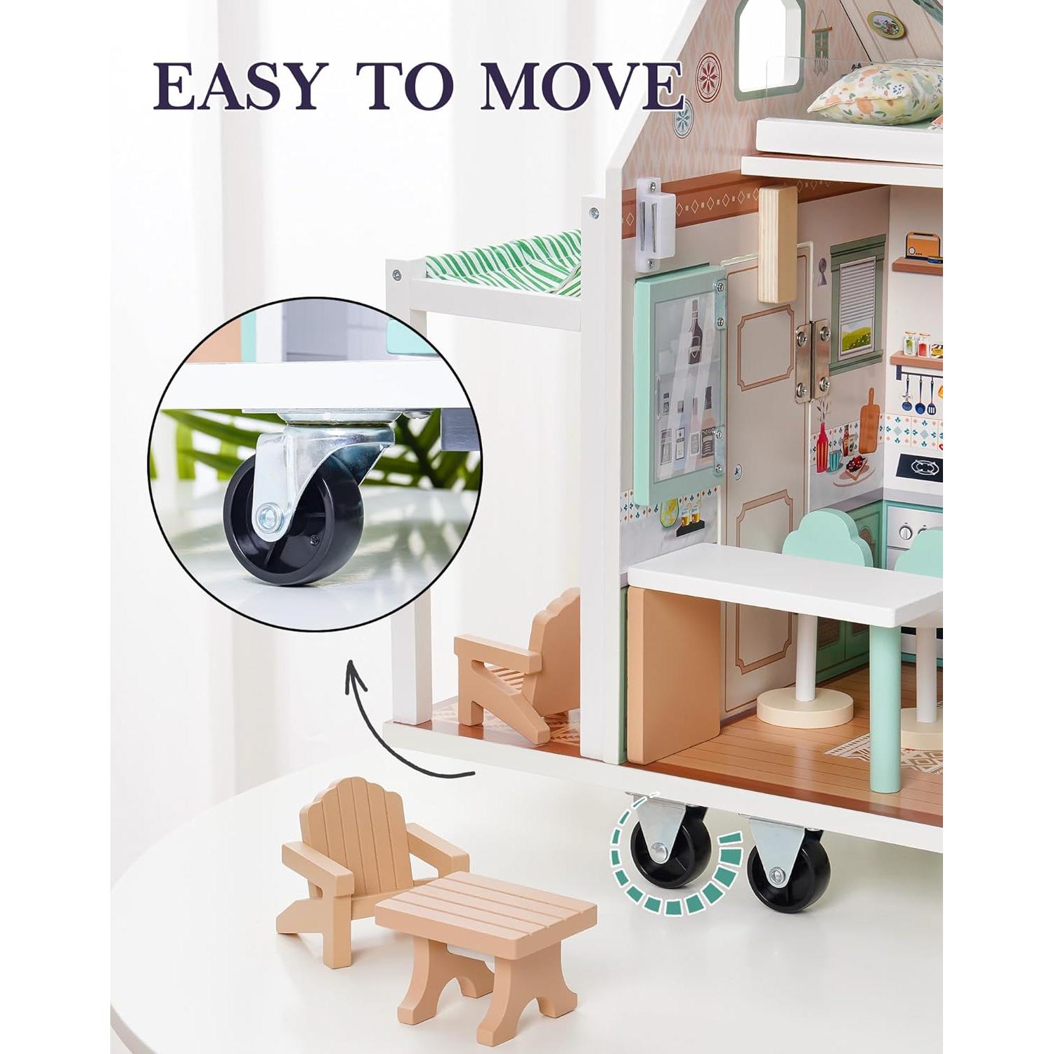 Casa de Muñecas ROBUD Camper Van de Madera con Cocina y Dormitorio