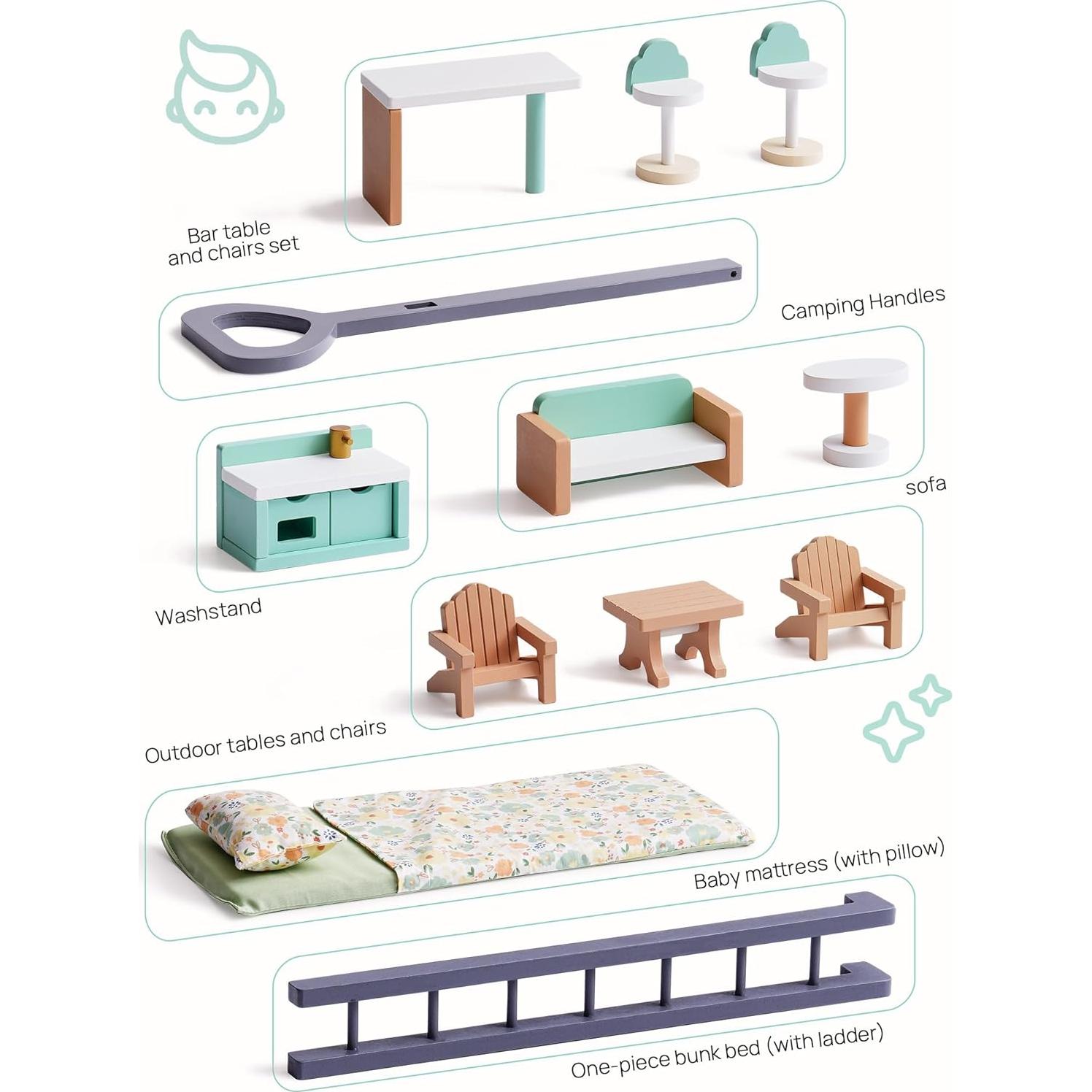 Casa de Muñecas ROBUD Camper Van de Madera con Cocina y Dormitorio