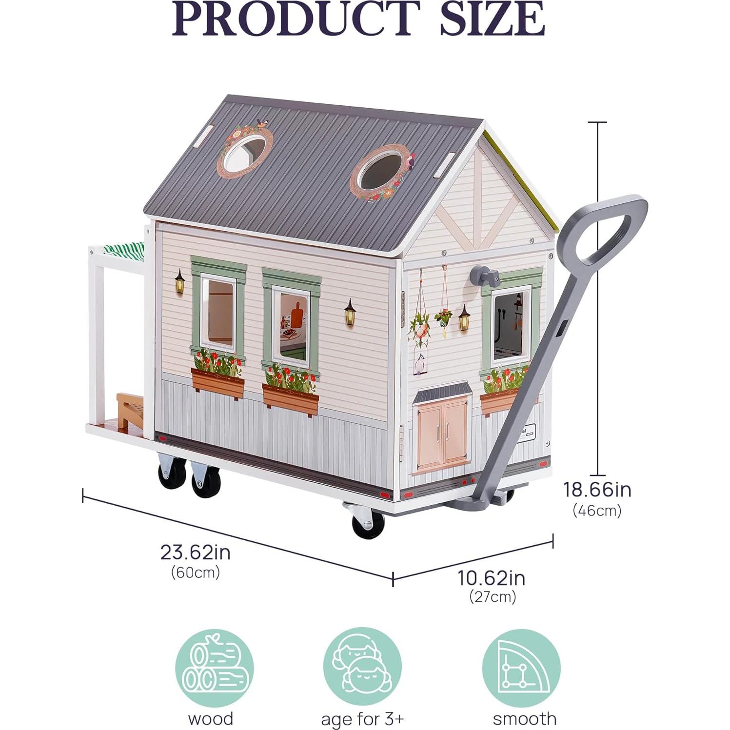 Casa de Muñecas ROBUD Camper Van de Madera con Cocina y Dormitorio