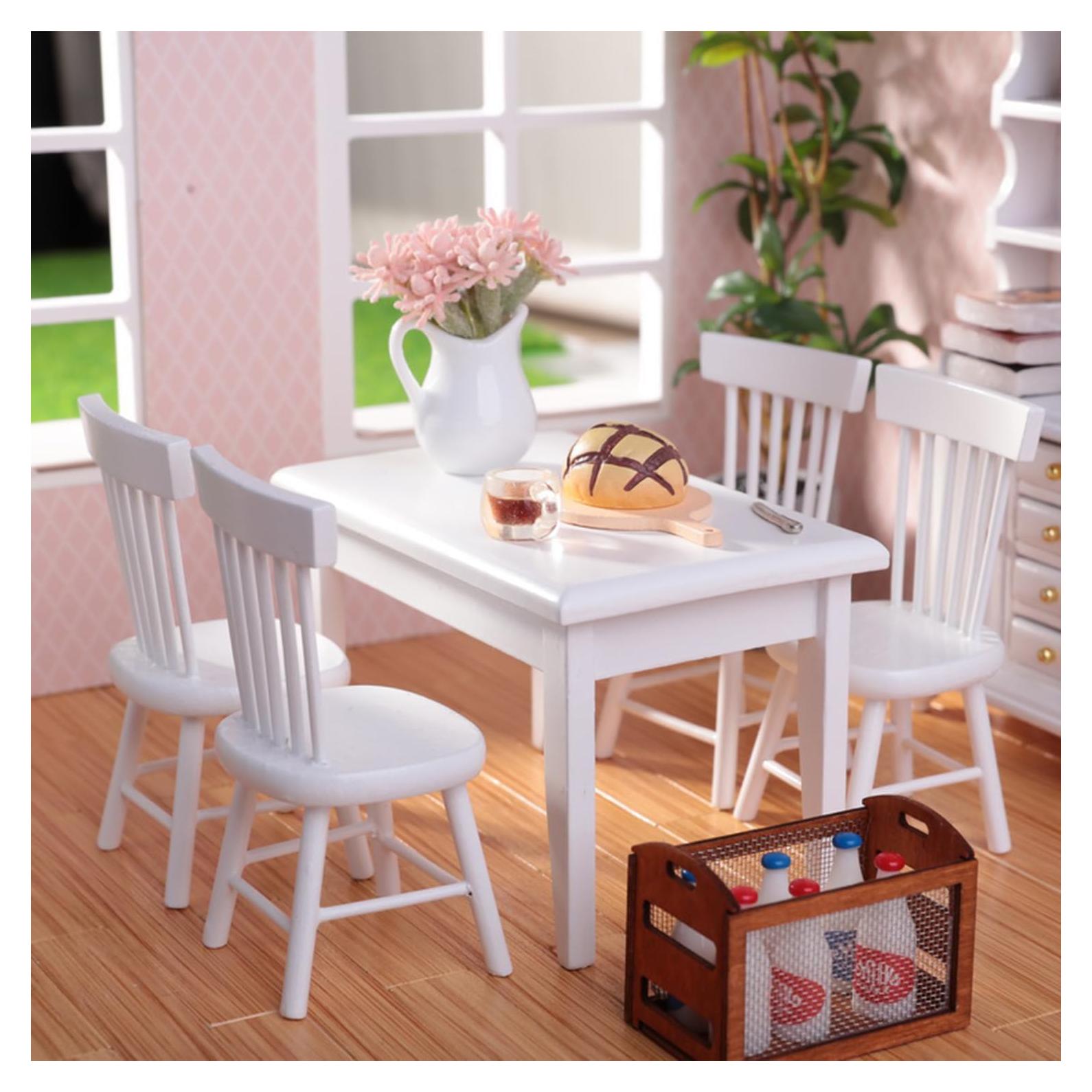 Juego de Mesa y Sillas Miniatura 1:12 Minamzee 17 Piezas