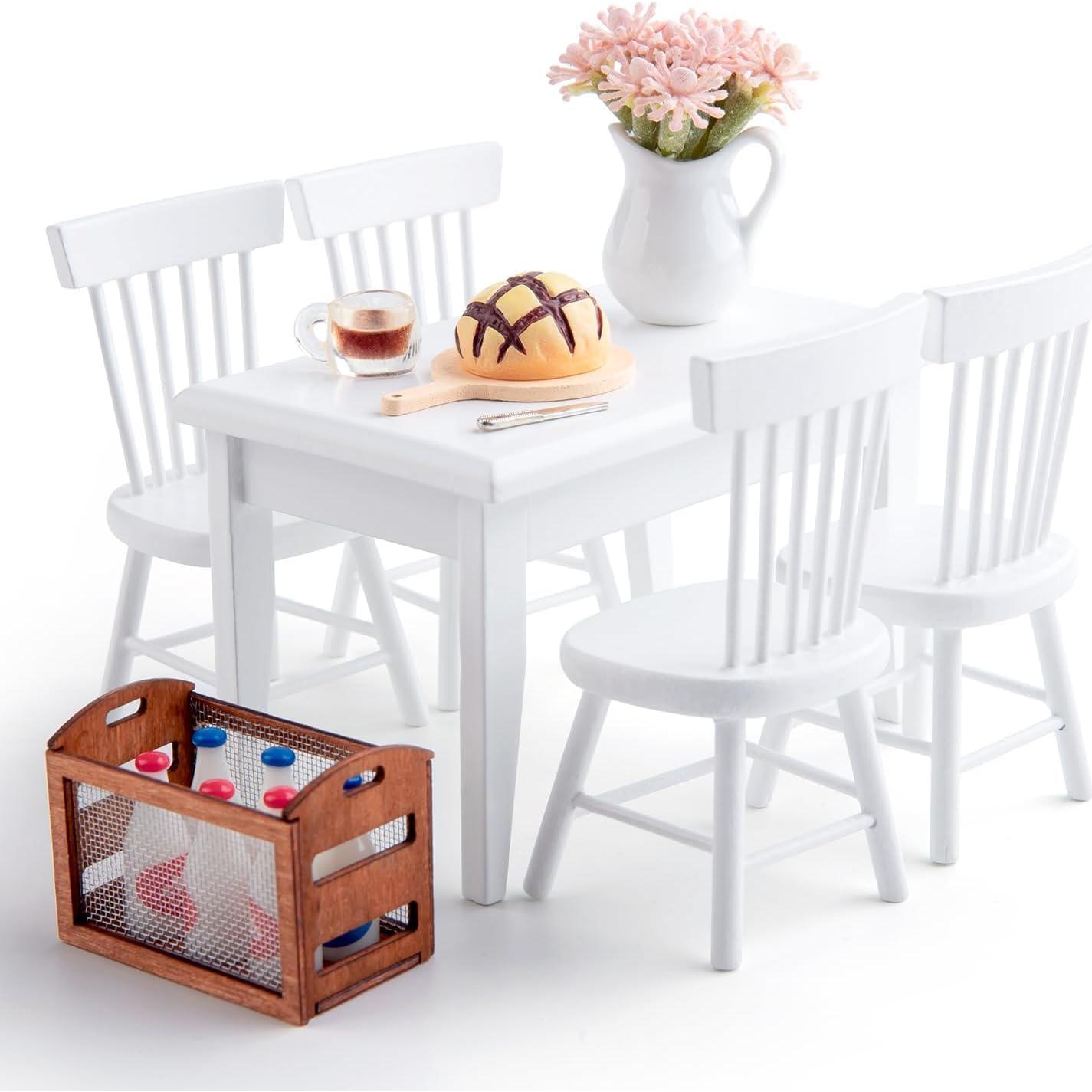 Juego de Mesa y Sillas Miniatura 1:12 Minamzee 17 Piezas