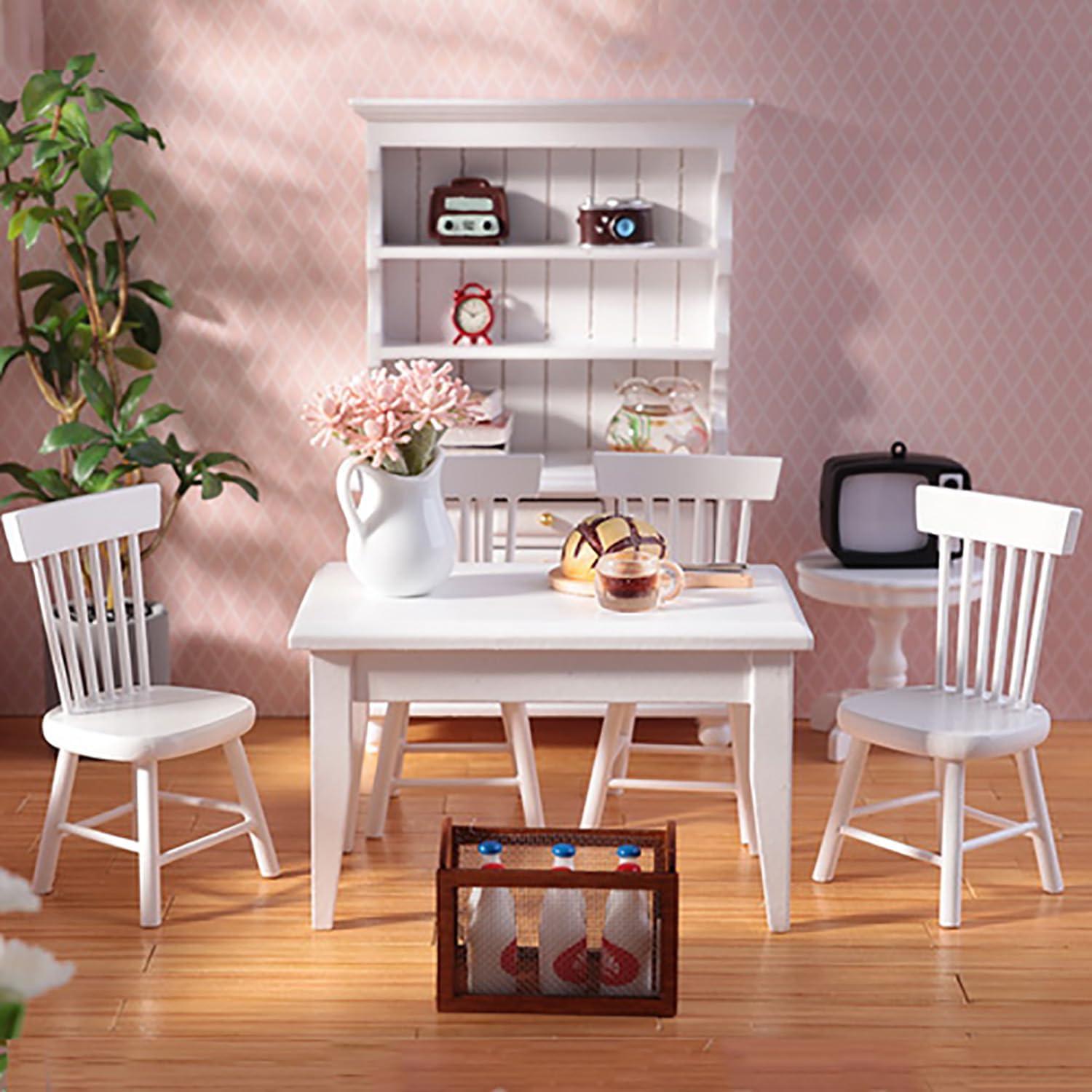 Juego de Mesa y Sillas Miniatura 1:12 Minamzee 17 Piezas