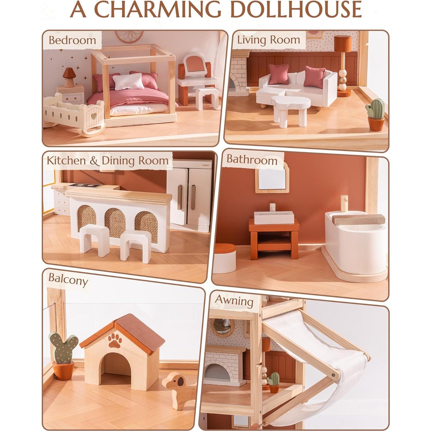 Casa de Muñecas de Madera ROBUD Bohemia con 37 Piezas