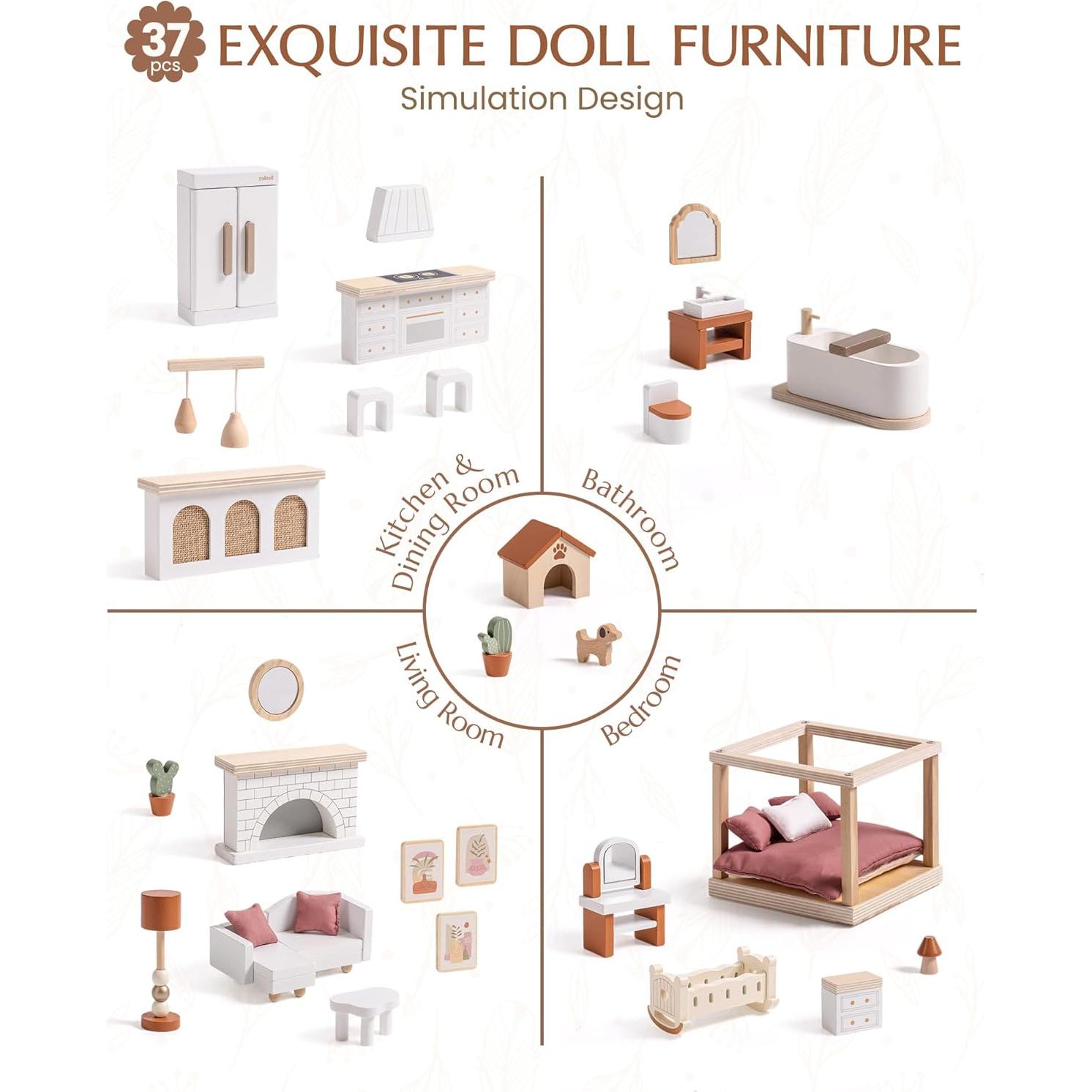 Casa de Muñecas de Madera ROBUD Bohemia con 37 Piezas