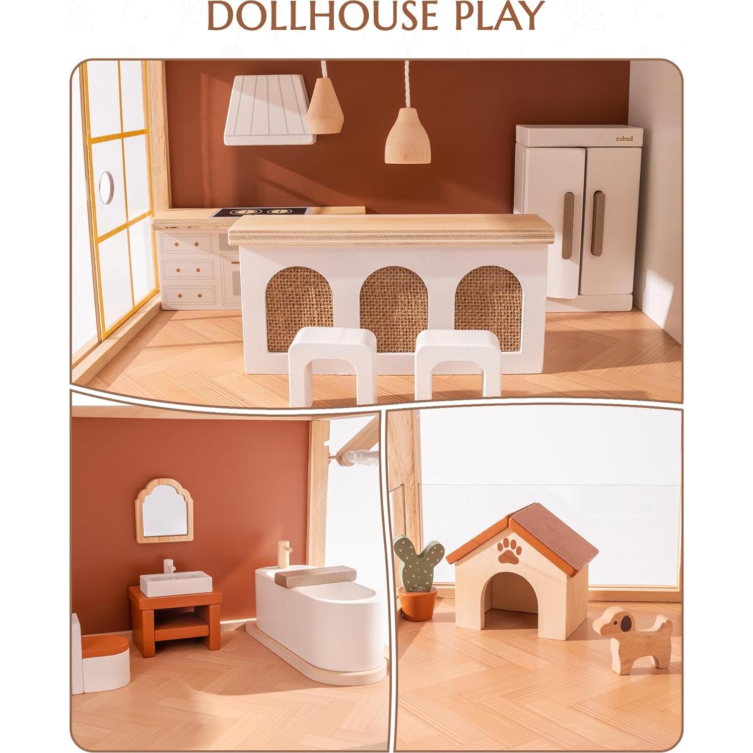 Casa de Muñecas de Madera ROBUD Bohemia con 37 Piezas