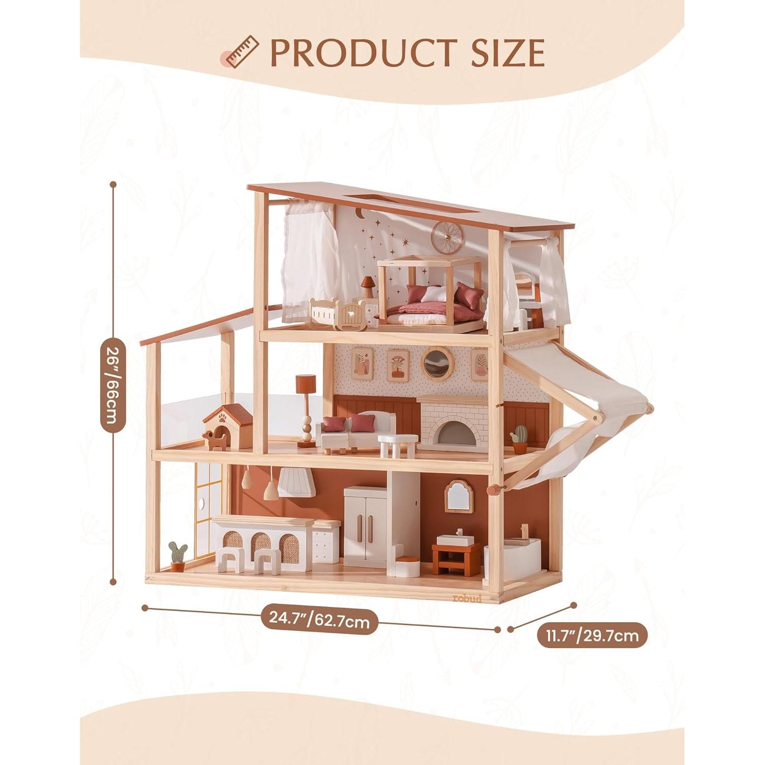 Casa de Muñecas de Madera ROBUD Bohemia con 37 Piezas