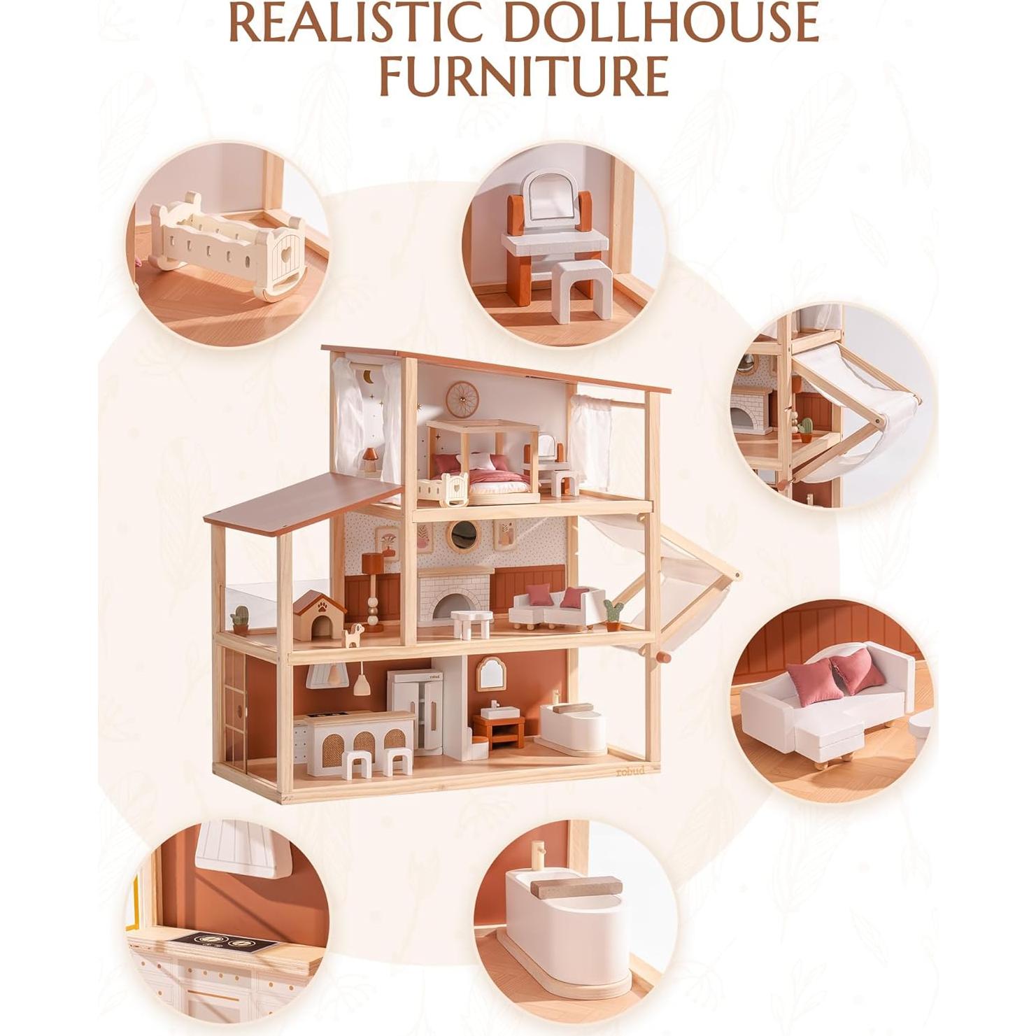 Casa de Muñecas de Madera ROBUD Bohemia con 37 Piezas