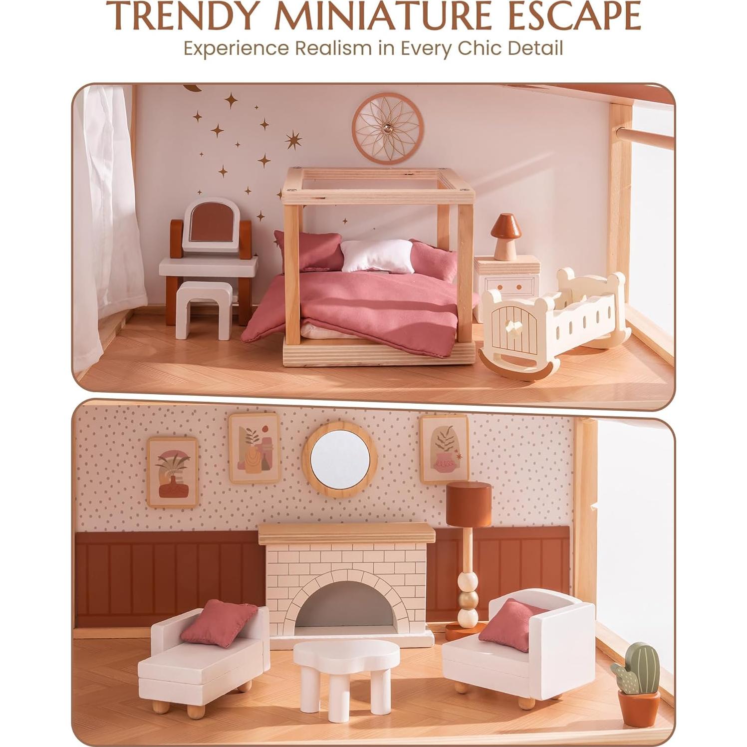 Casa de Muñecas de Madera ROBUD Bohemia con 37 Piezas